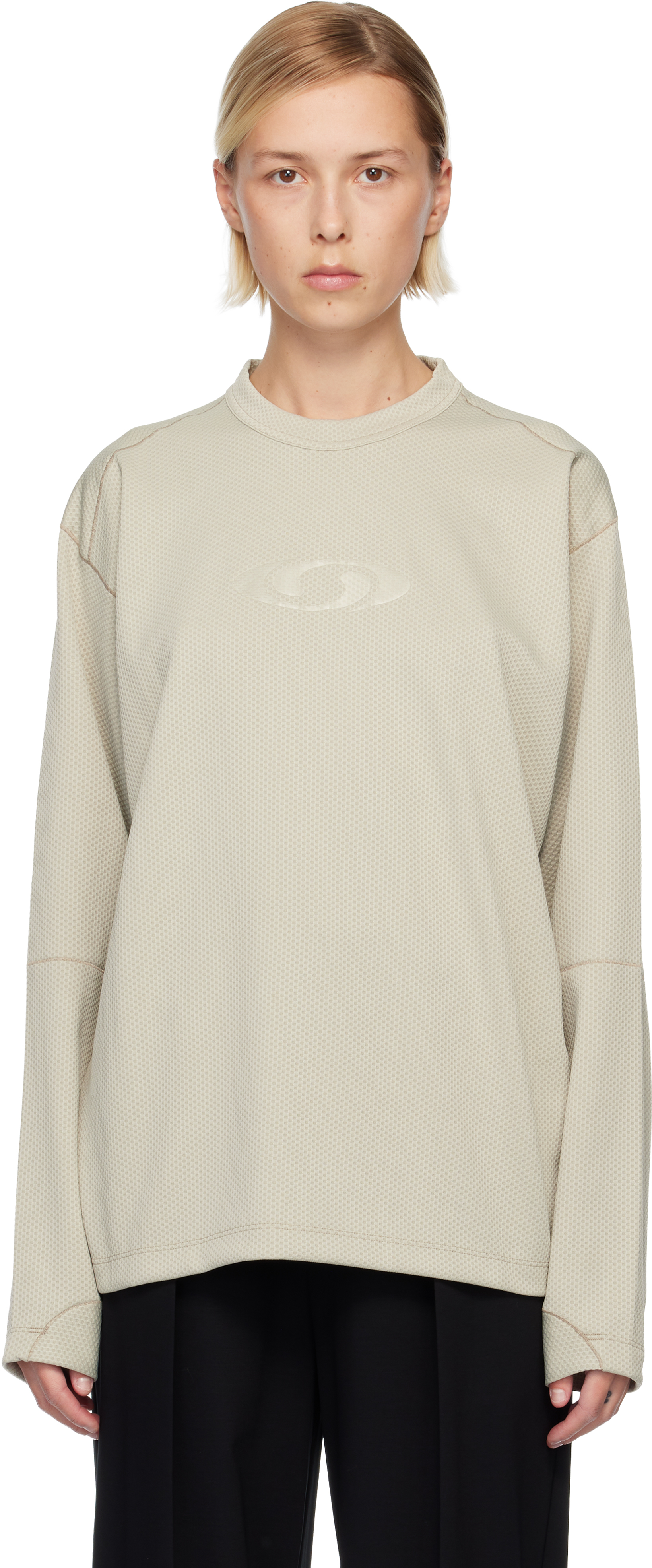 Mm6 Maison Margiela Gray Salomon Edition Jersey Long-sleeved Sweater In Neutral