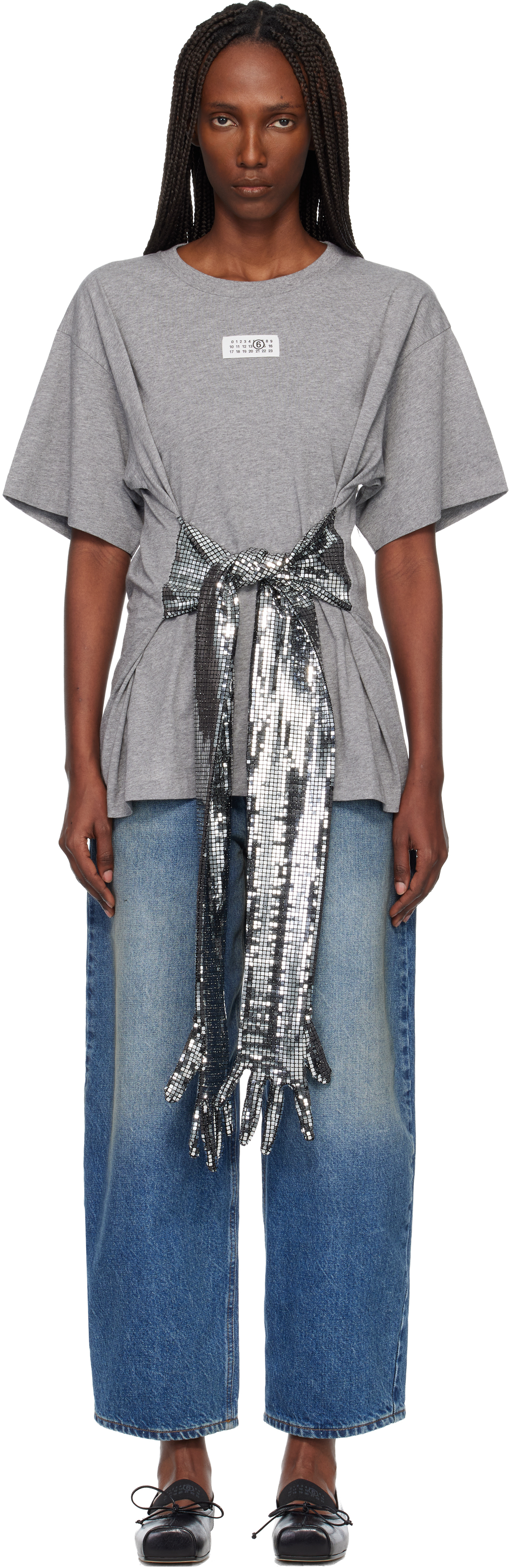 MM6 Maison Margiela フリルTシャツ グレー MM6 Maison Margiela: Gray Cotton Gloves T-shirt | SSENSE