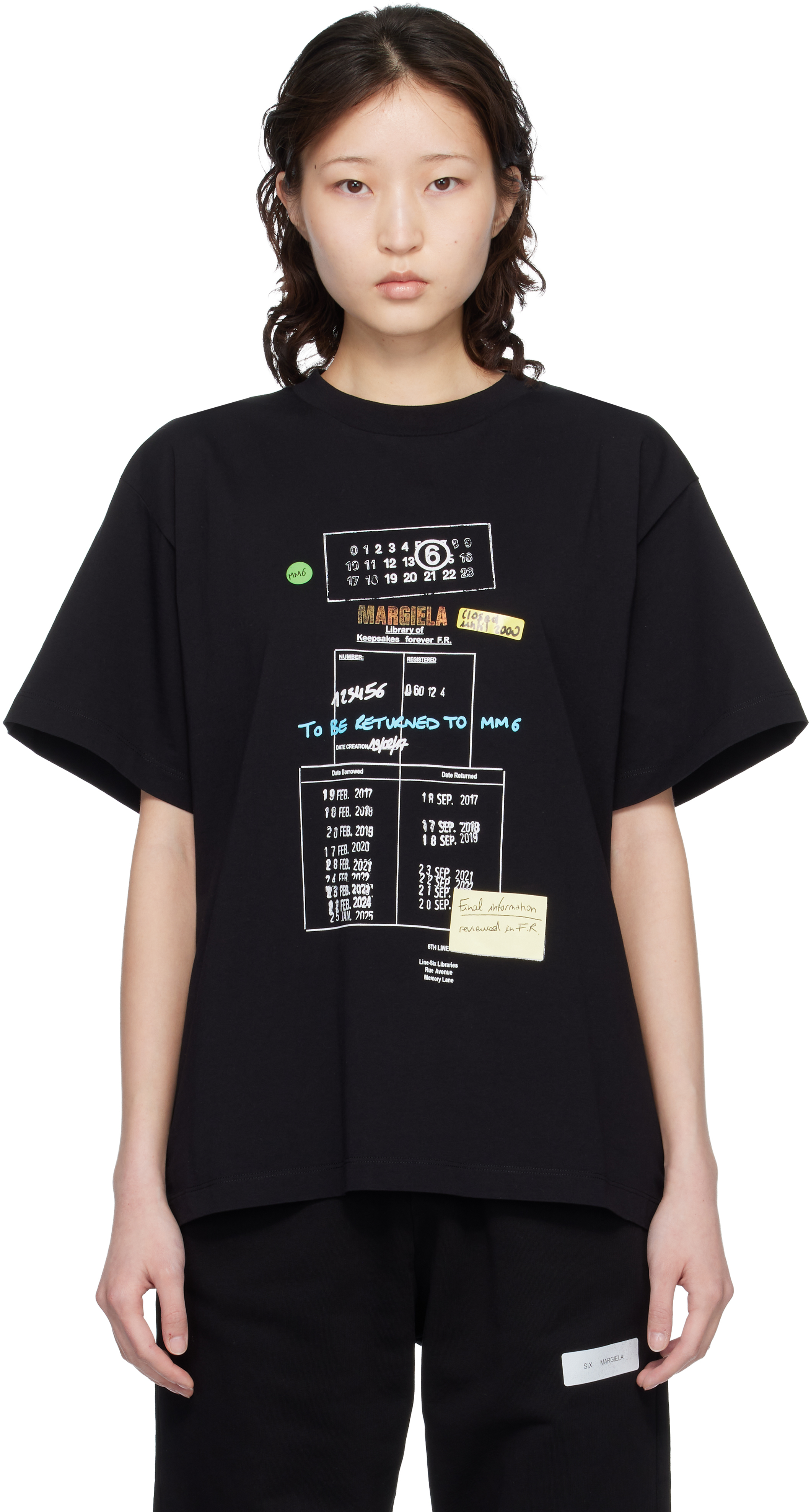MM6 Maison Margiela: Black Library Stamp T-shirt | SSENSE
