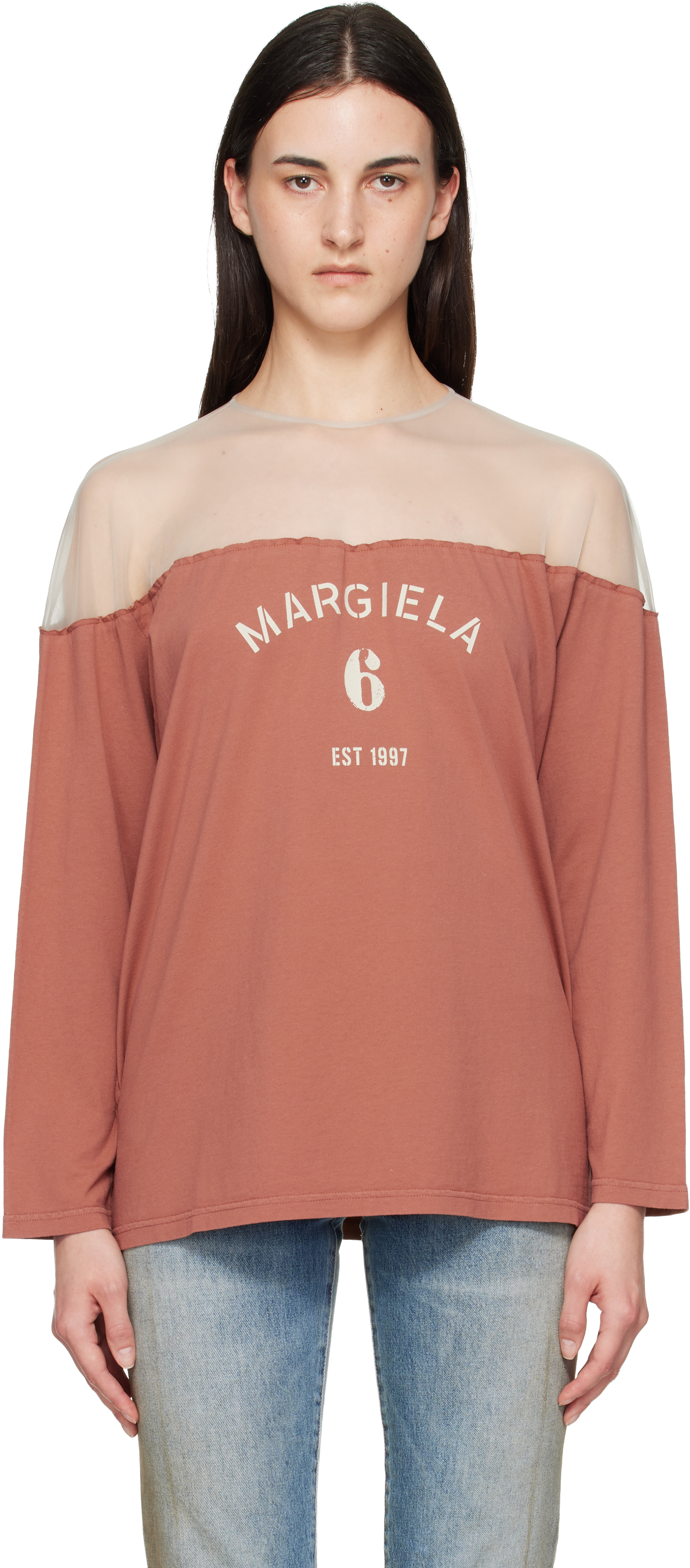 MM6 Maison Margiela: タン Mannequin プリント ジャージ トップス 