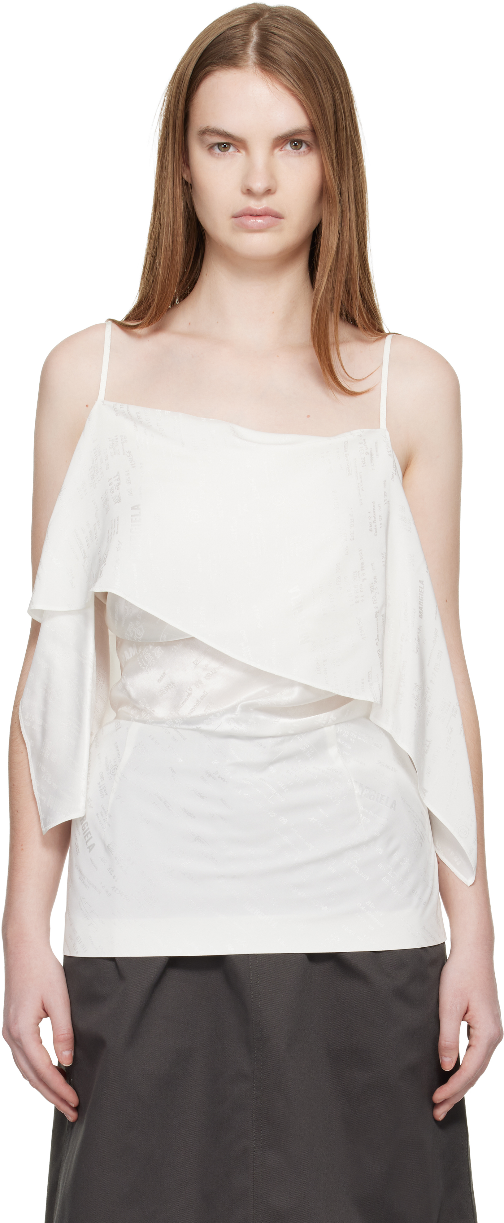 MM6 Maison Margiela: Off White Folded Jacquard Camisole | SSENSE