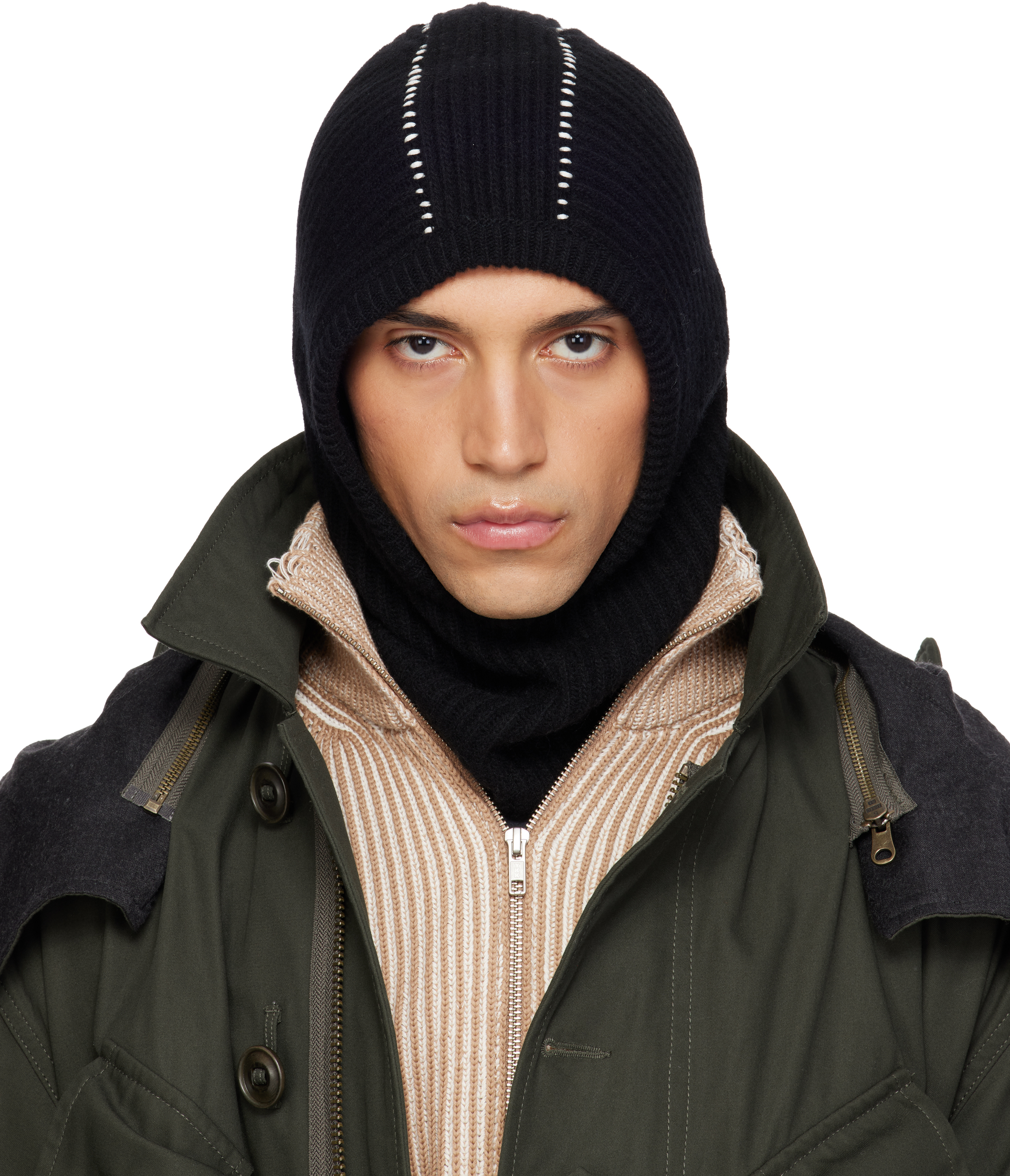 MM6 Maison Margiela: ブラック リブウール バラクラバ | SSENSE 日本