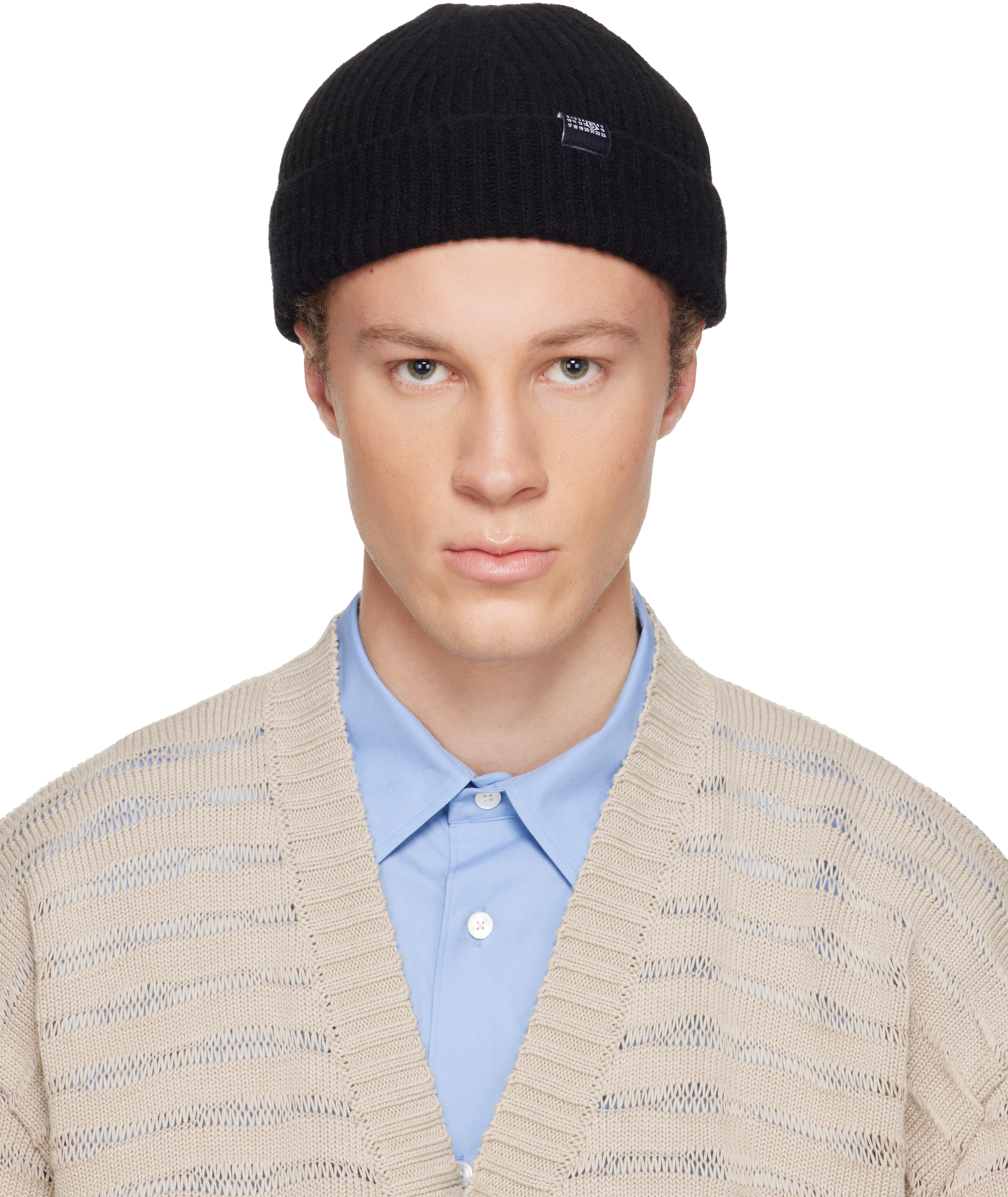 MM6 Maison Margiela: Black Ribbed Wool Beanie | SSENSE