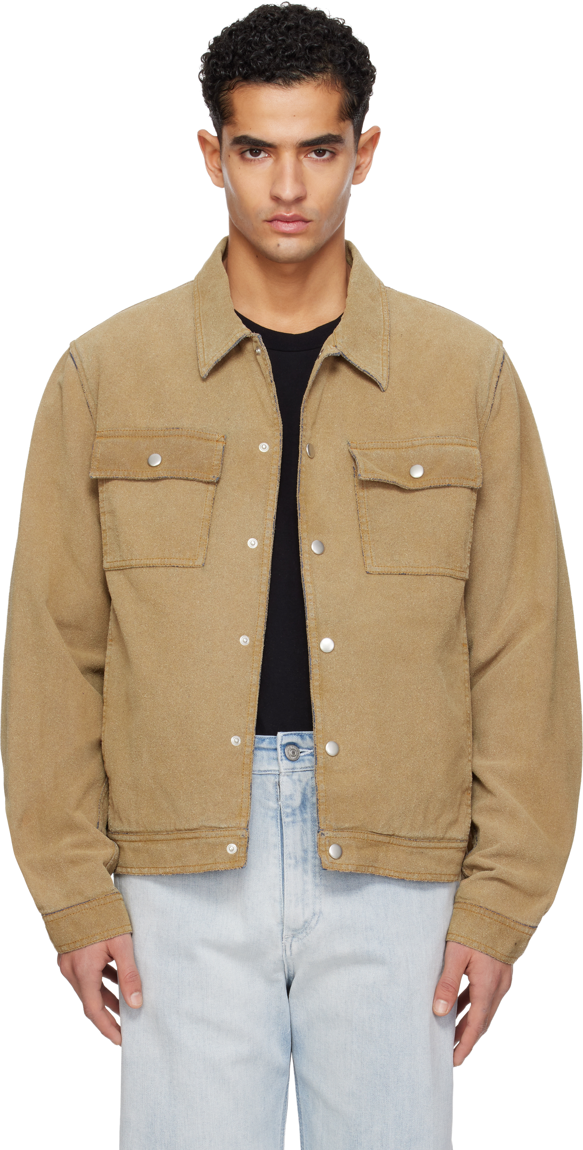 Beige Trucker Faux-Suede Jacket by MM6 Maison Margiela on Sale