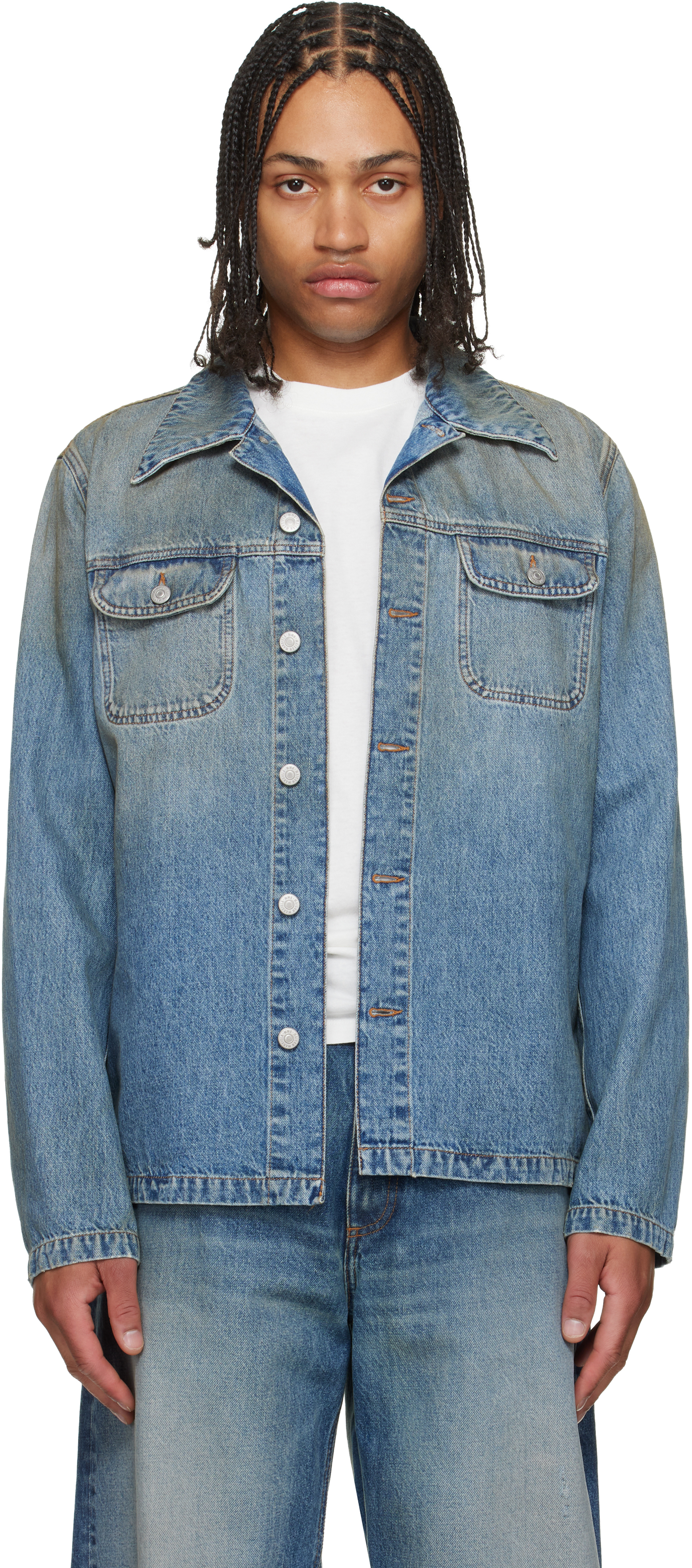 MM6 Maison Margiela: ブルー デニム トラッカージャケット | SSENSE 日本