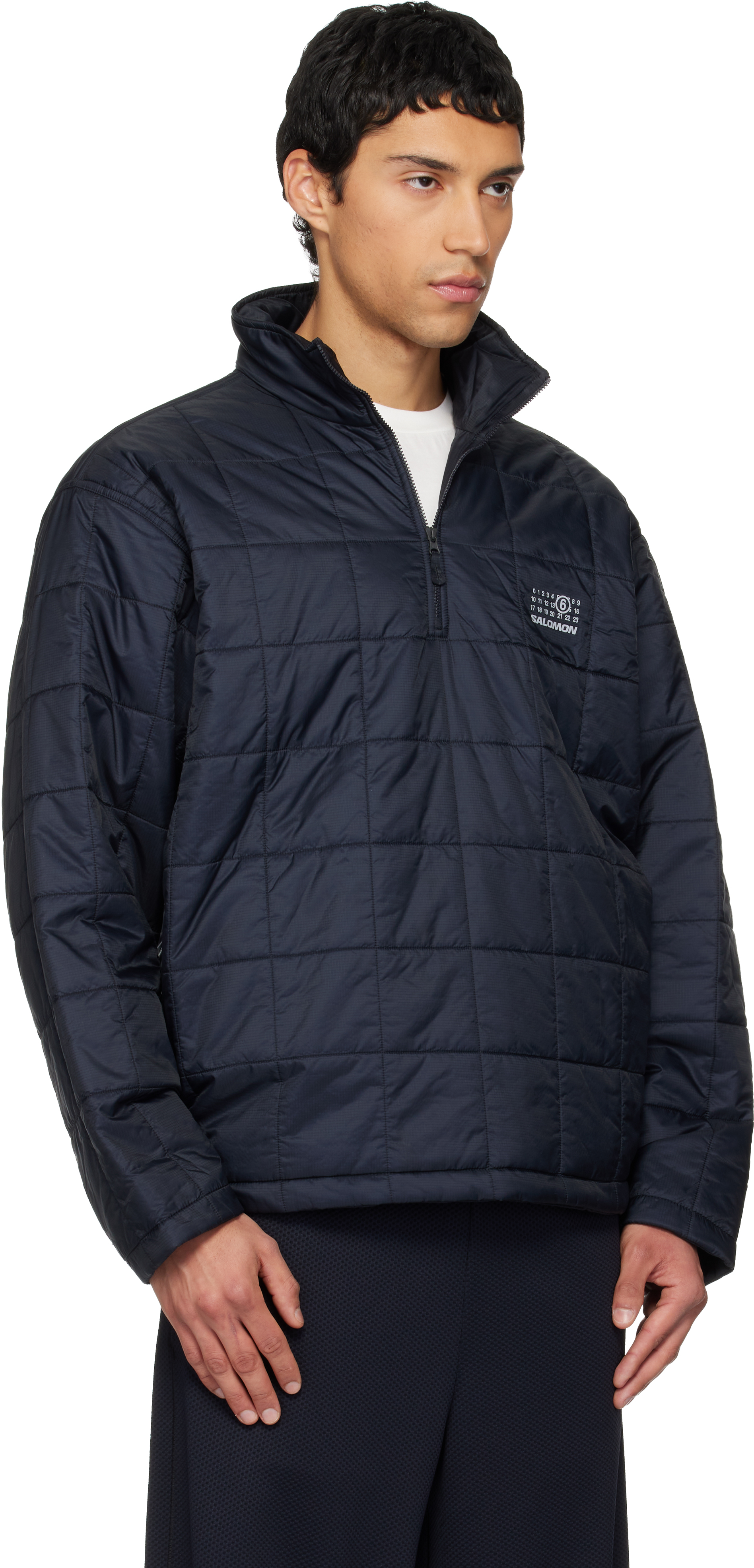 Mm6 Maison Margiela Salomon Collaboration High Collar Quilted Jacket In Blue