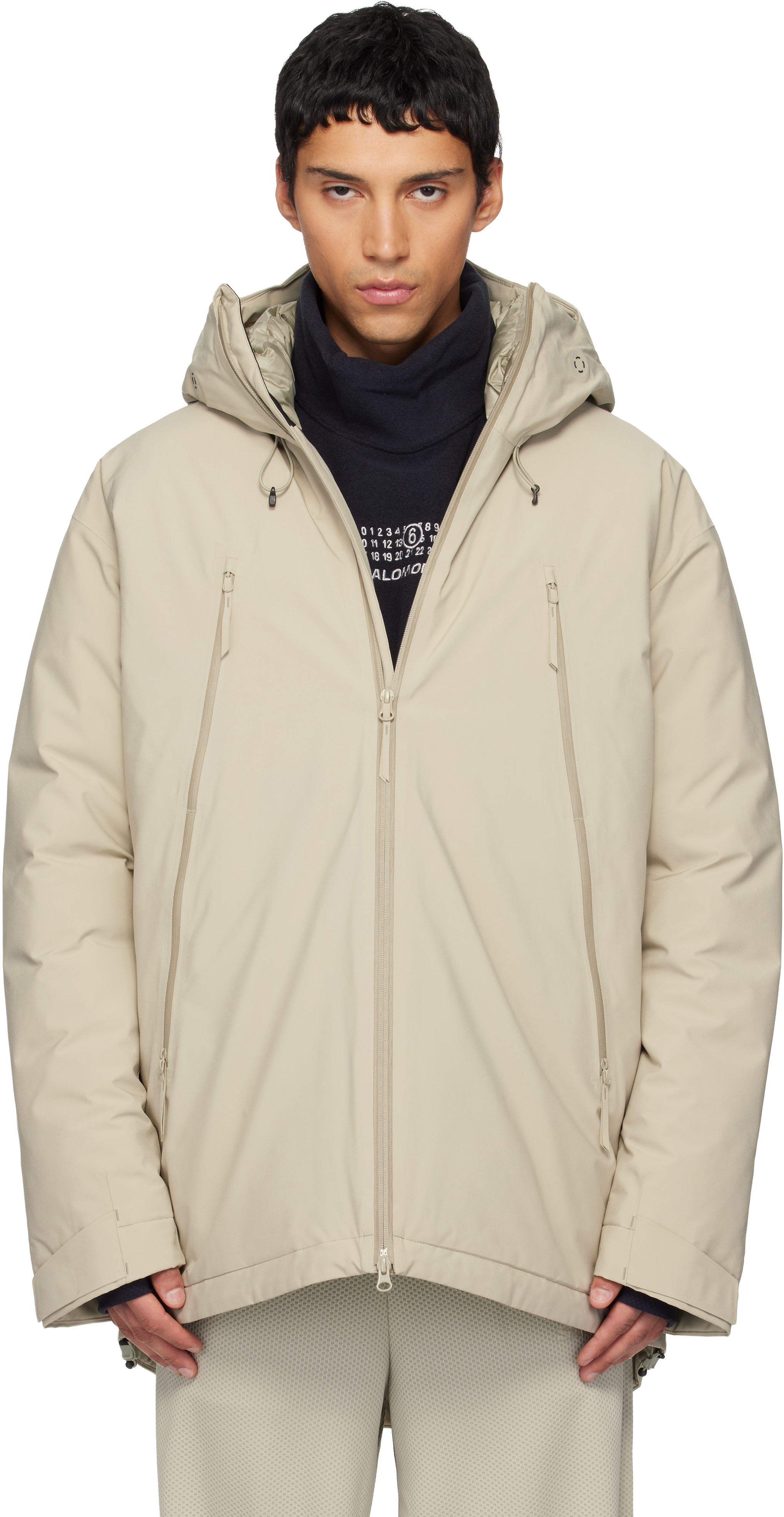 MM6 Maison Margiela: オフホワイト Salomonエディション フード付き