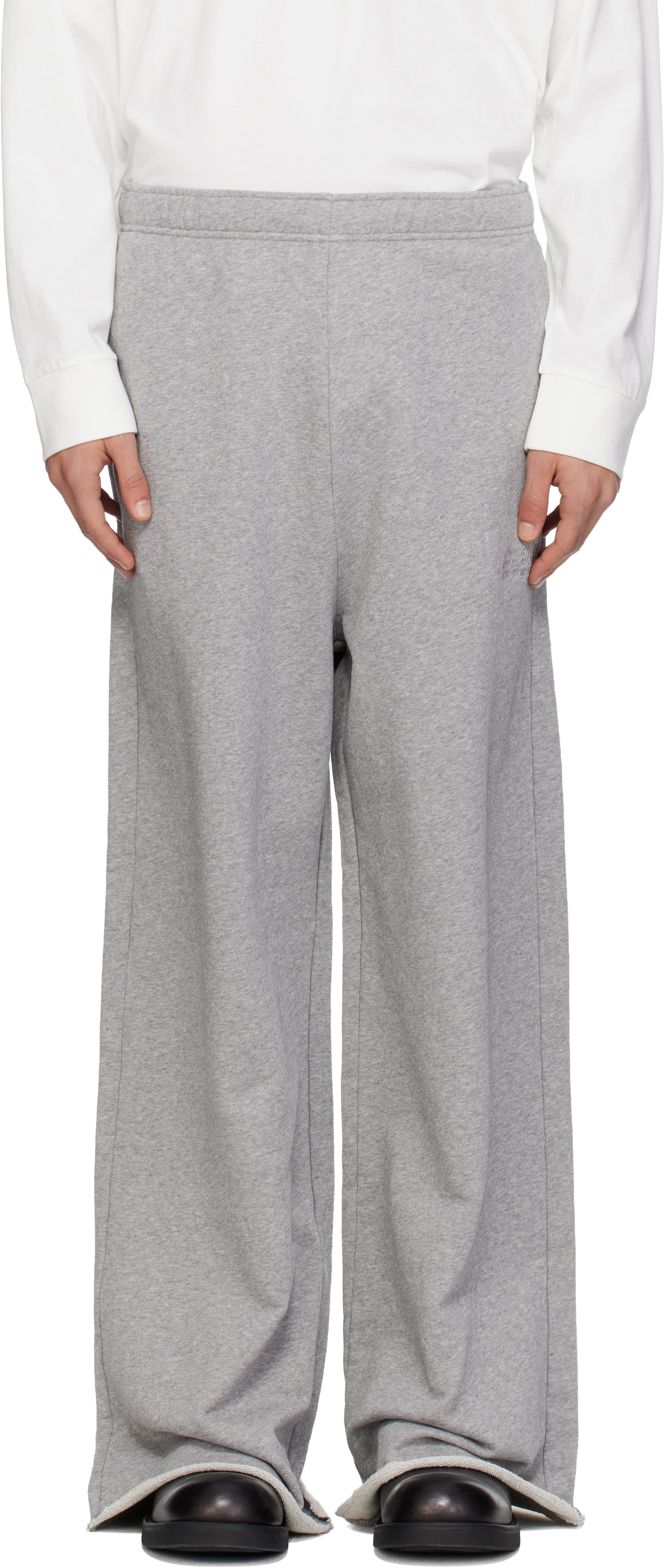 MM6 Maison Margiela: Gray Embroidered Logo Sweatpants | SSENSE
