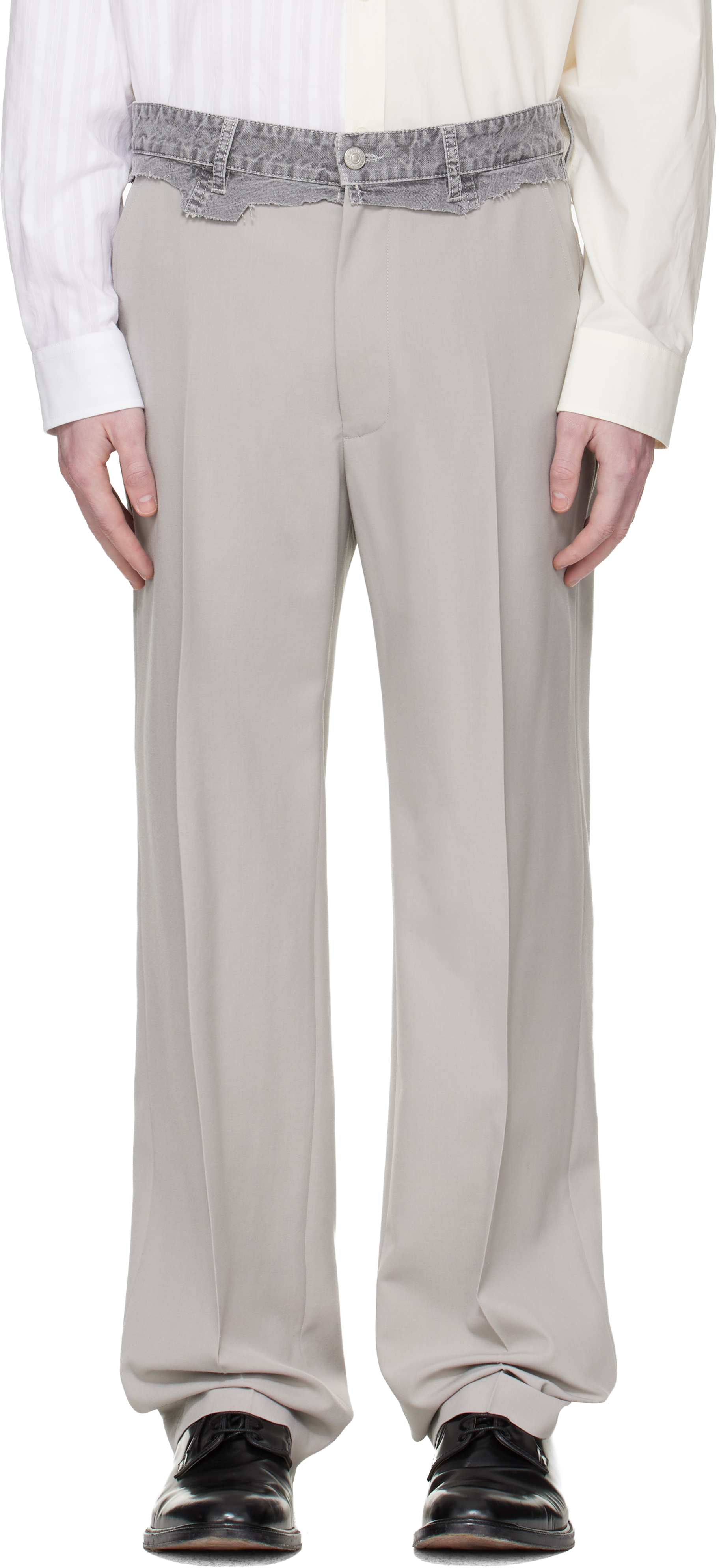 MM6 Maison Margiela: グレー Replaced Waist ウール トラウザーズ