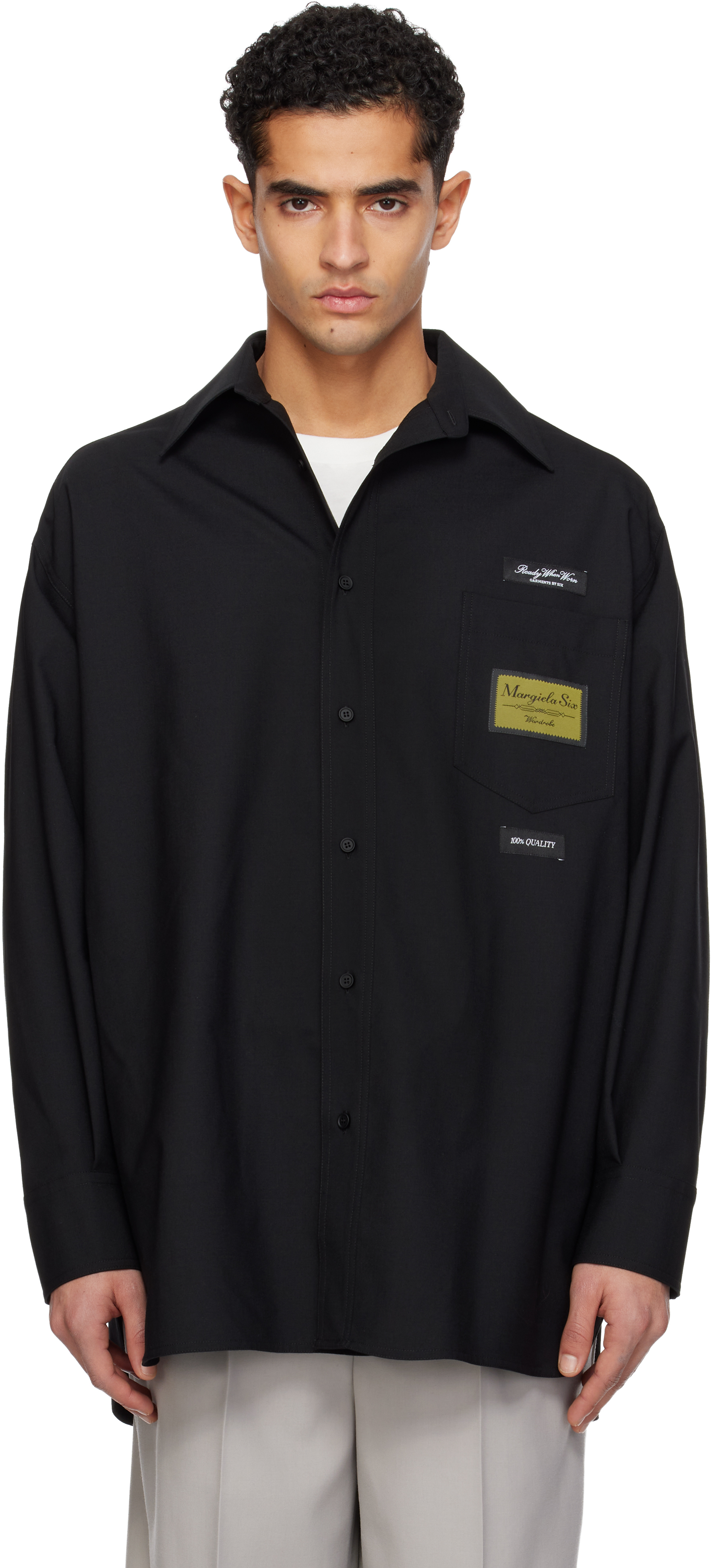 MM6 Maison Margiela: ブラック ウールブレンド テーラード シャツ