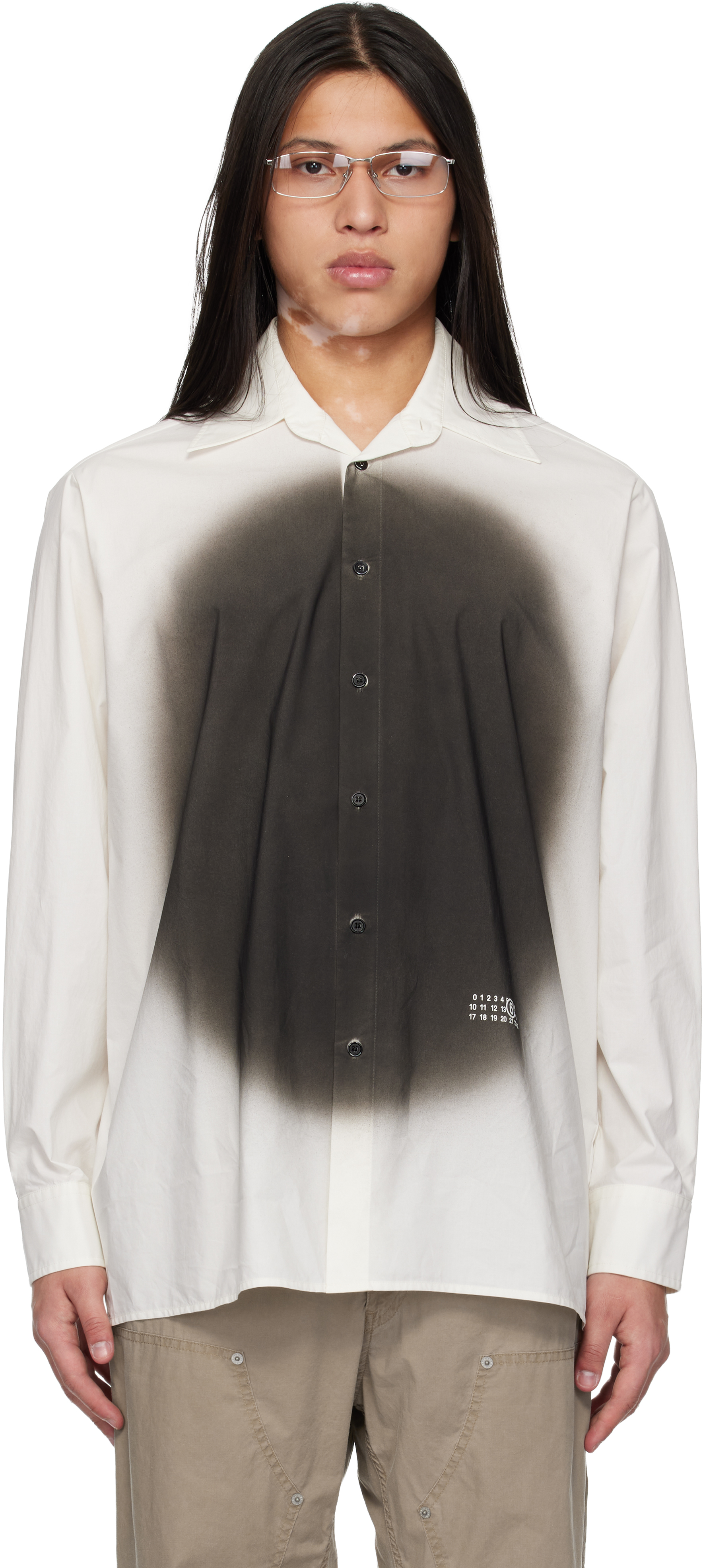 MM6 Maison Marglela シアーポロシャツ MM6 Maison Margiela: White Spray Print Shirt | SSENSE