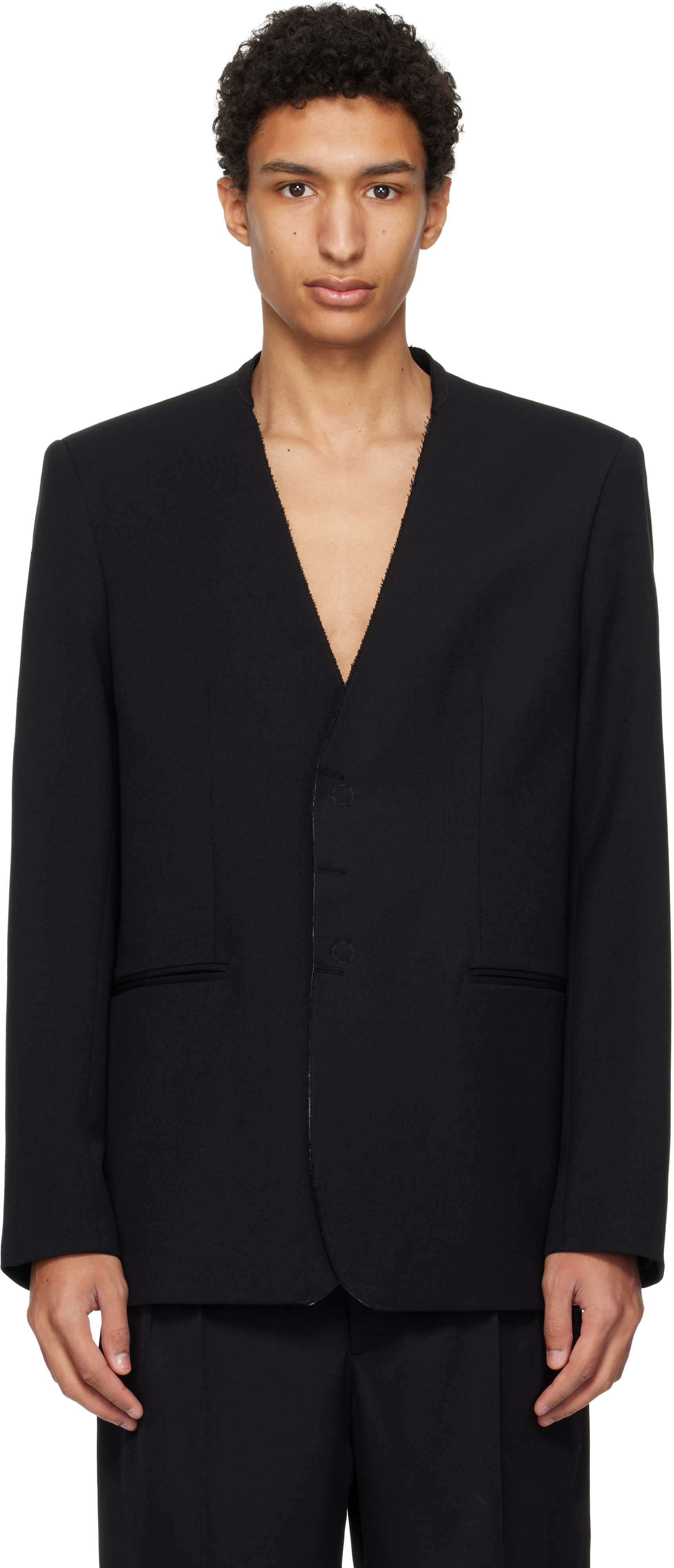 MM6 Maison Margiela: ブラック ウール テーラードジャケット | SSENSE