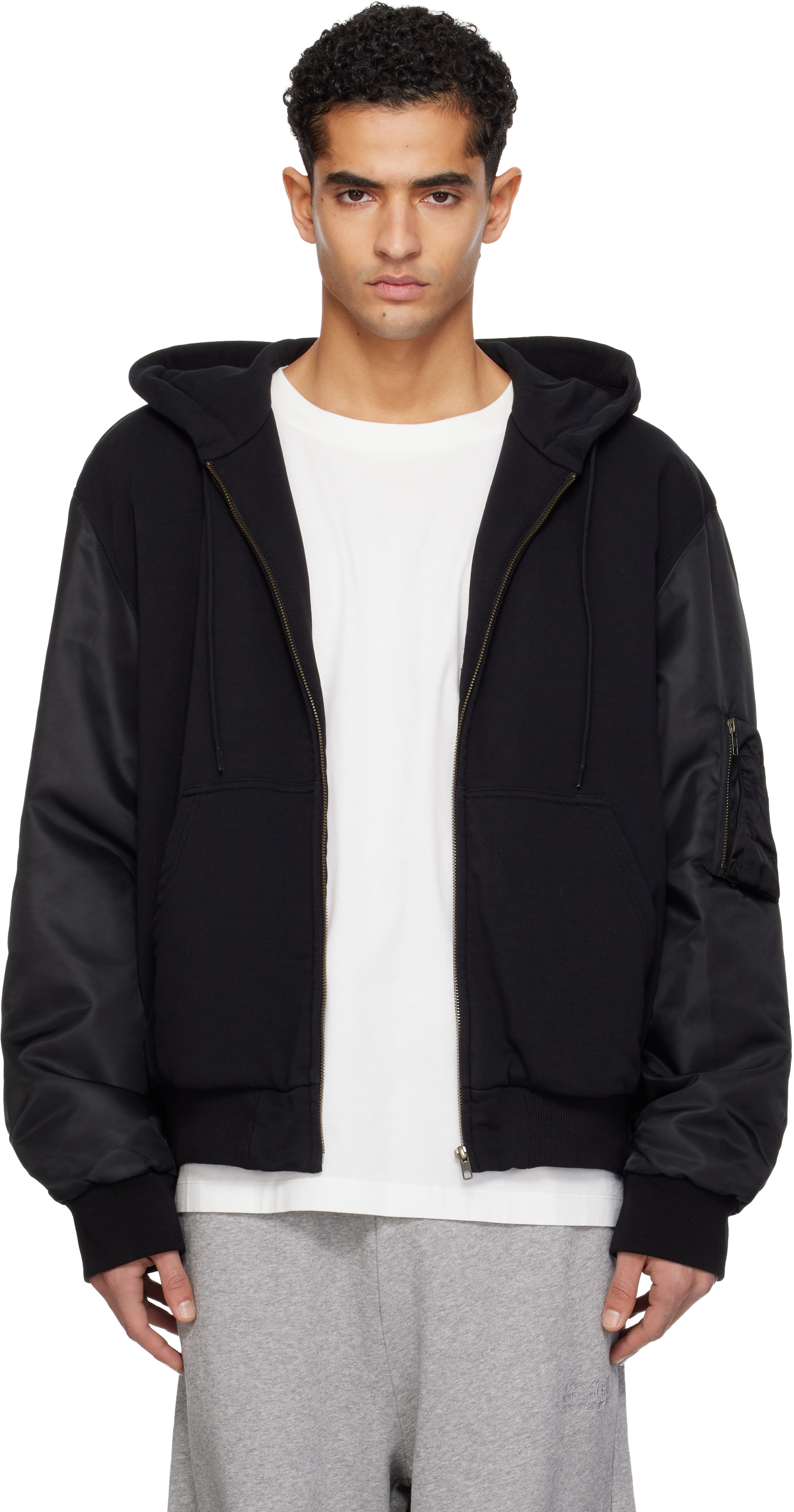 MM6 MAISON MARGIELA ブラックフーディ MM6 Maison Margiela: Black Hooded Jacket | SSENSE Canada