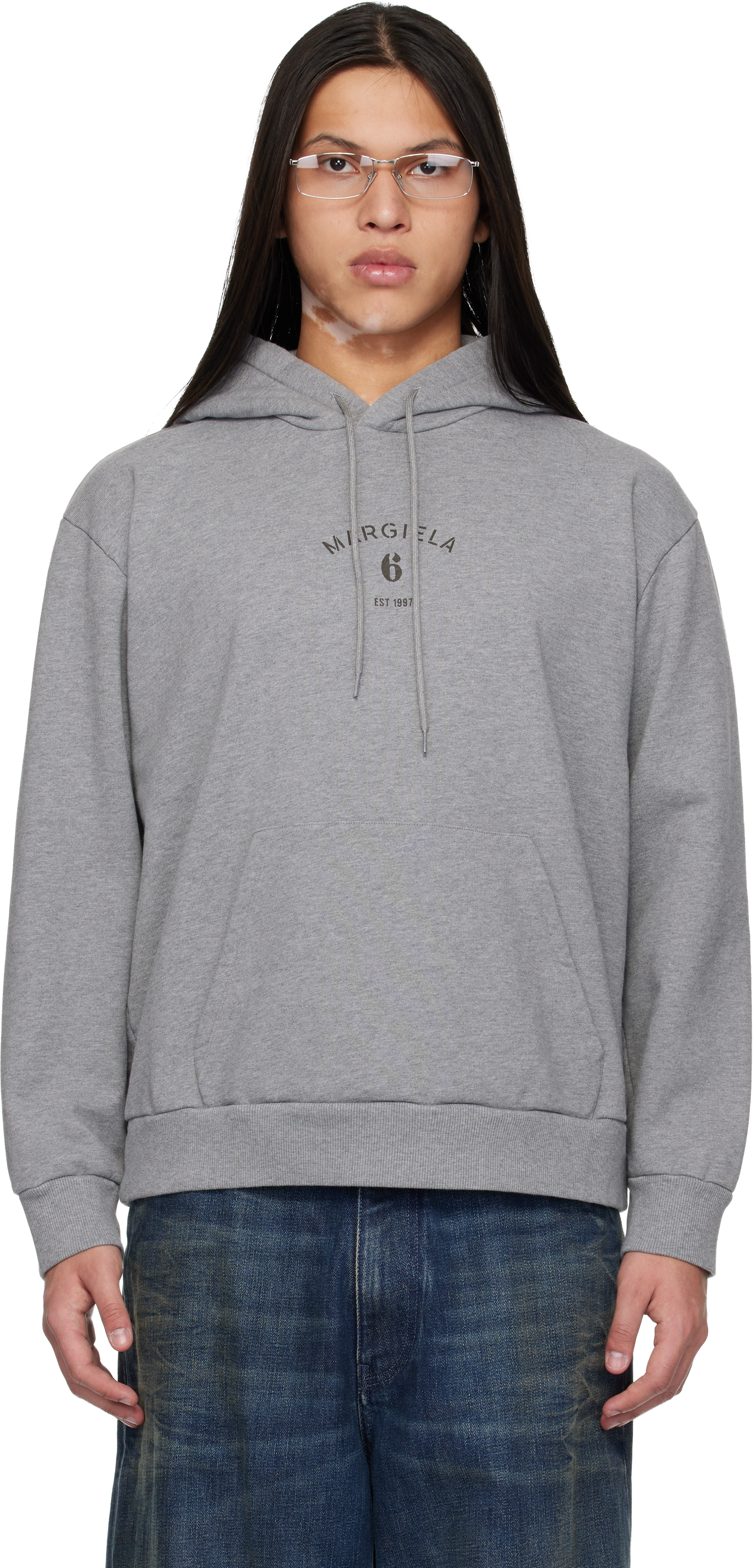 MM6 Maison Margiela: Gray Logo Hoodie | SSENSE