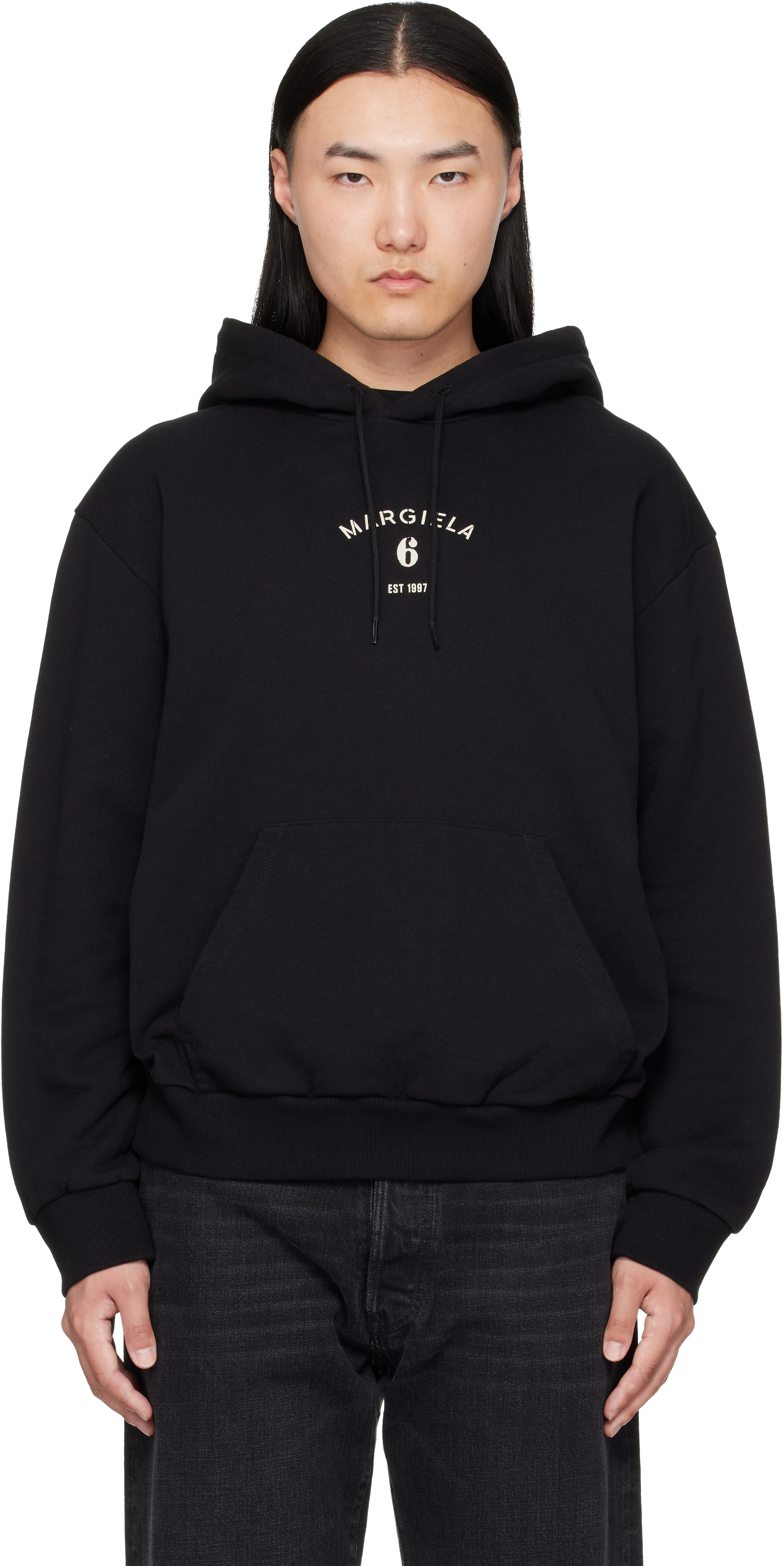 トップス Maison Margiela MM6 hoodie MM6 Maison Margiela: Black Logo Hoodie | SSENSE