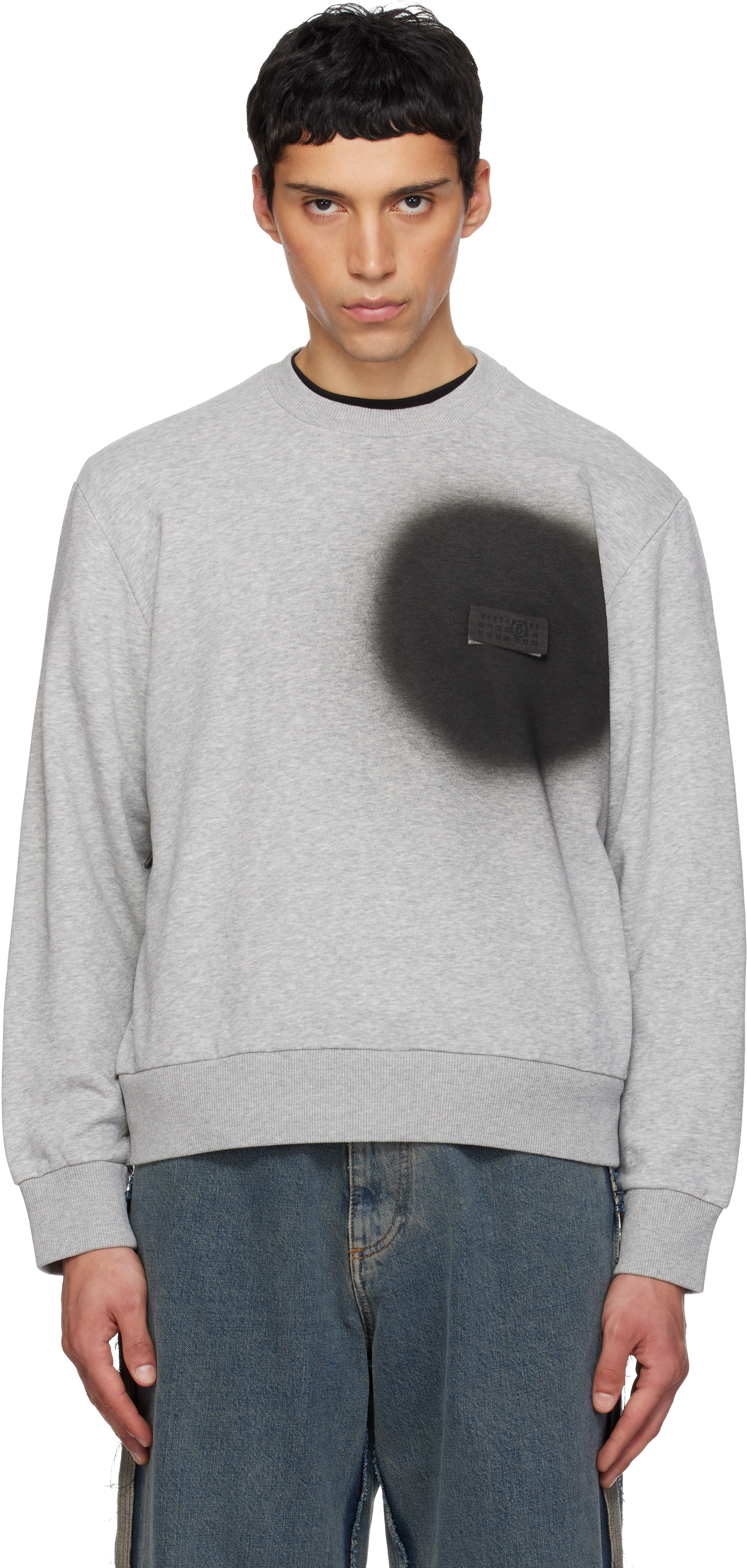 MM6 Maison Margiela: Gray Spray Print Sweatshirt | SSENSE