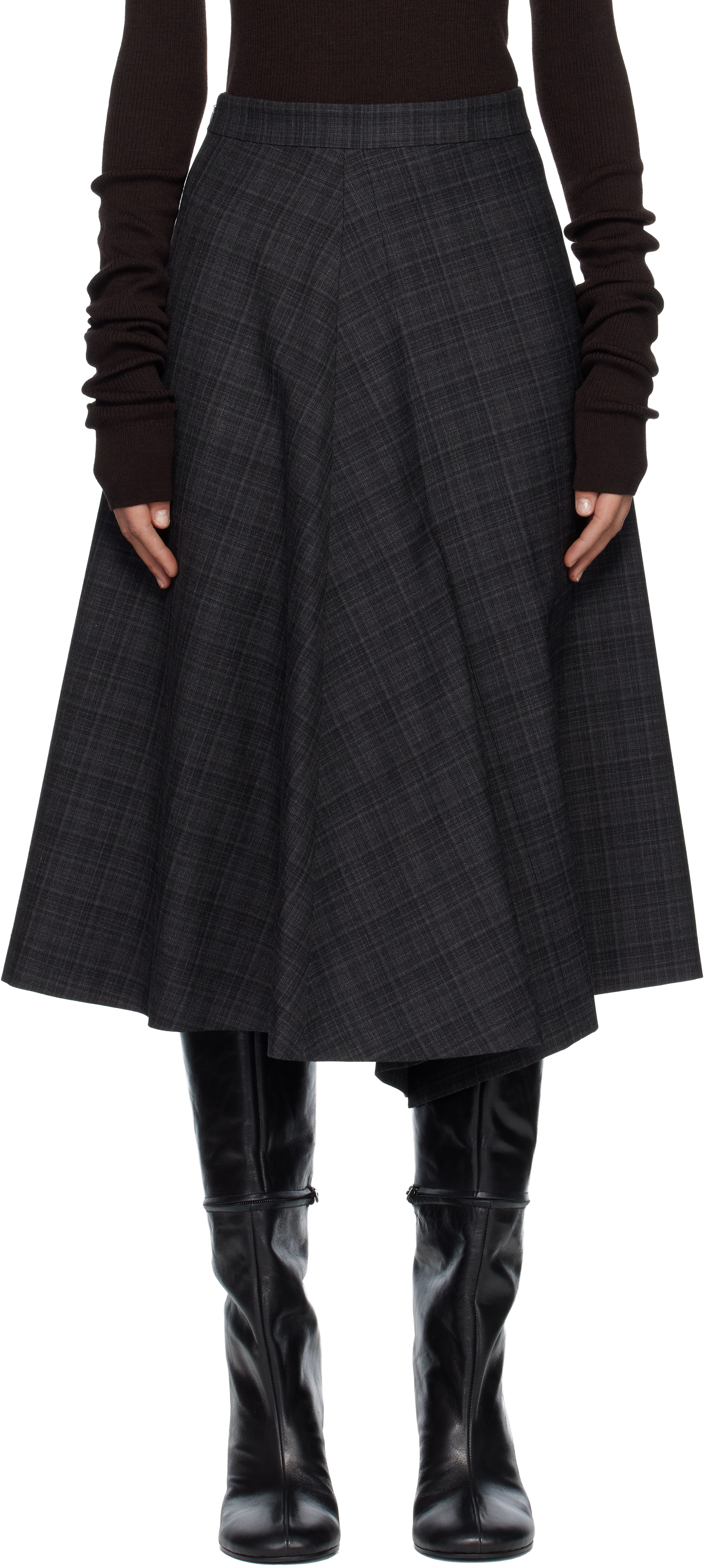 Gray 2 In 1 Midi Skirt by MARIE ADAM-LEENAERDT on Sale