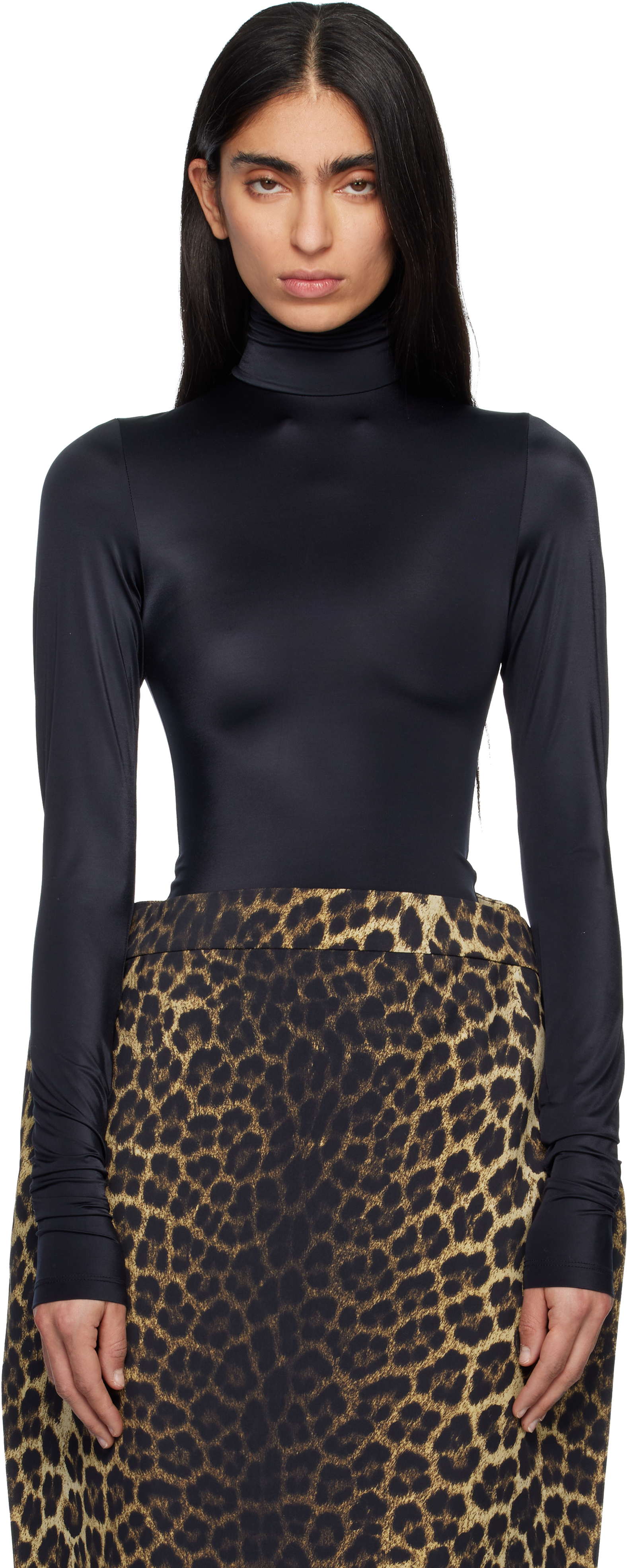 MARIE ADAM-LEENAERDT Black High Neck Body Zip Cover Top