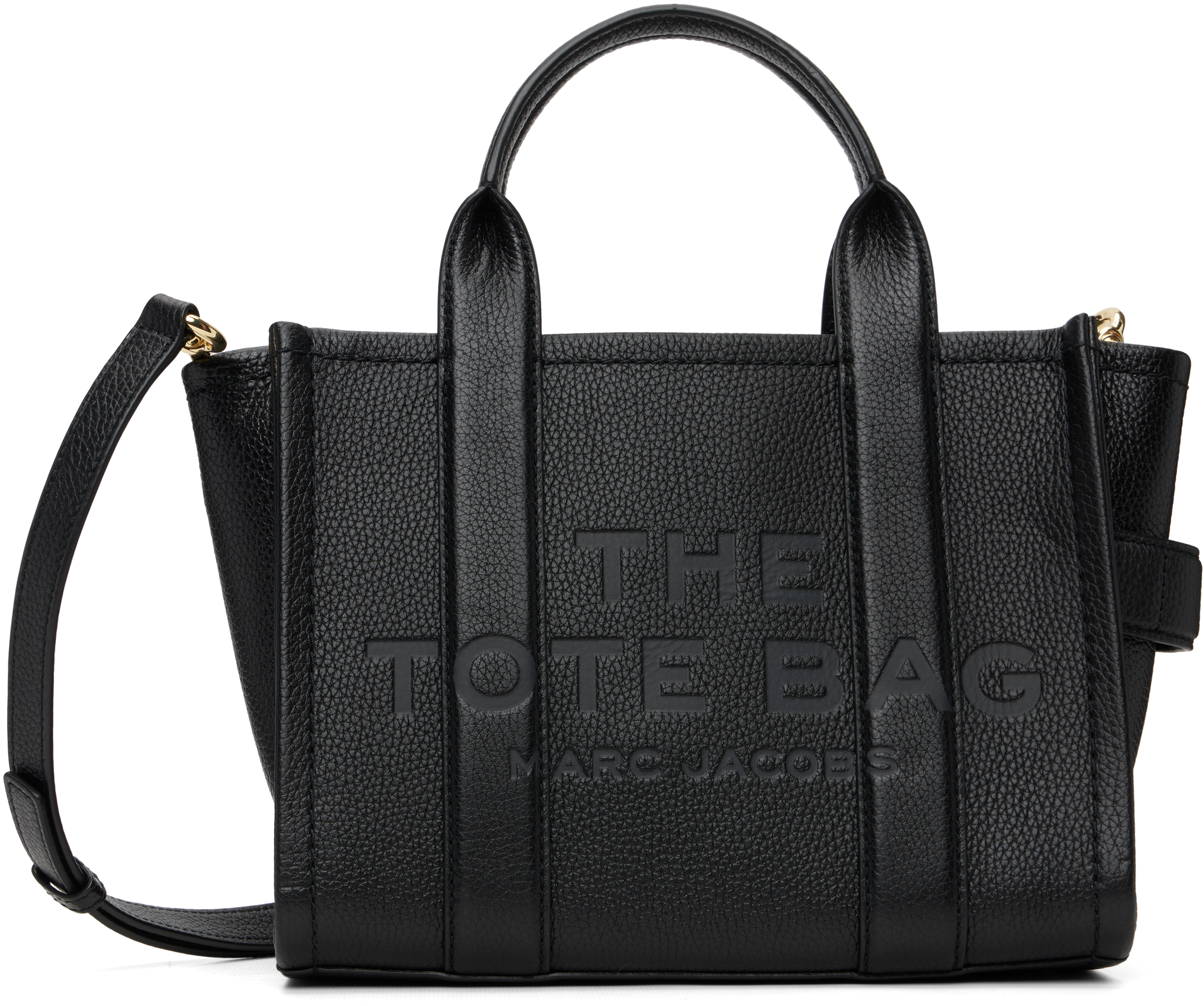 MARC JACOBS LEATHER SMALL TOTE BAG 黒 Marc Jacobs: ブラック 'The Leather Small' トートバッグ | SSENSE 日本