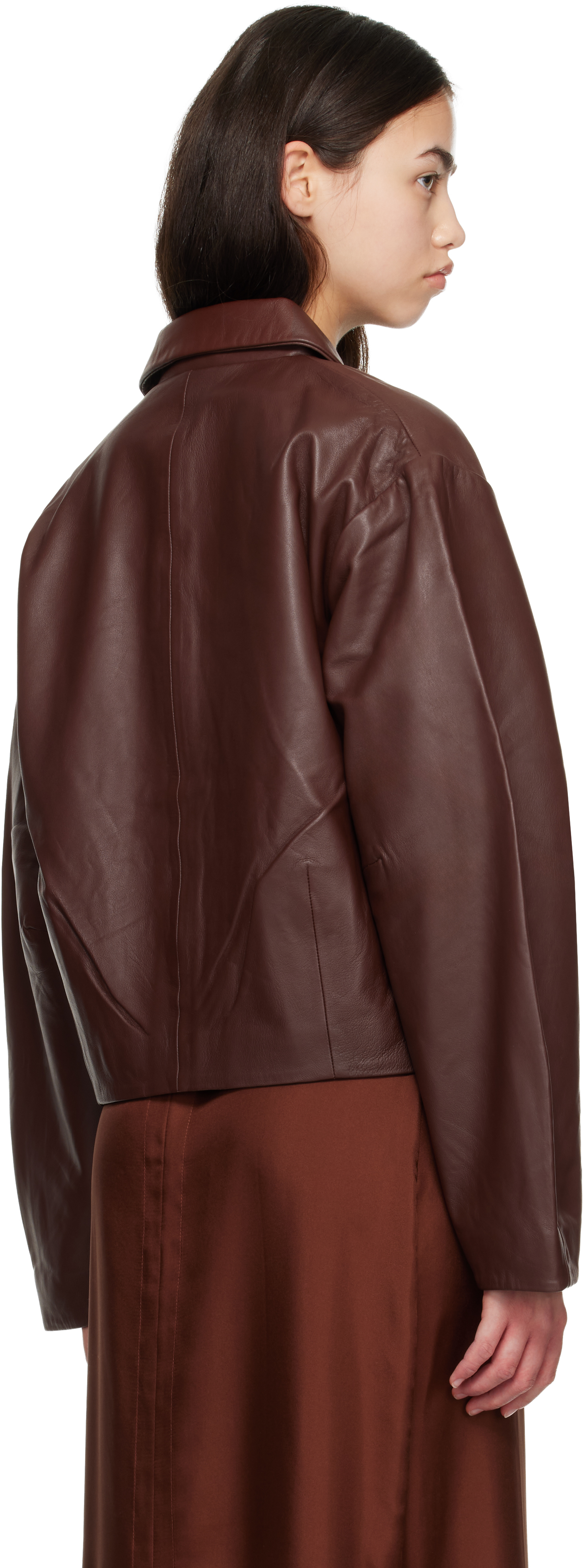 St Agni Brown Cocoon Leather Jacket In Brown