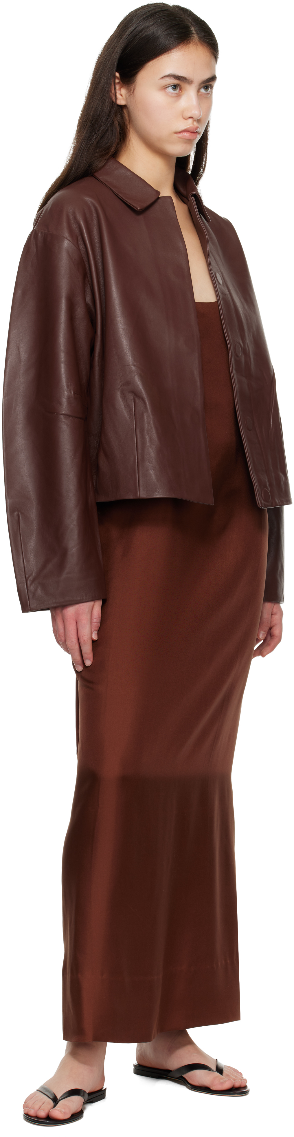 St Agni Brown Cocoon Leather Jacket In Brown