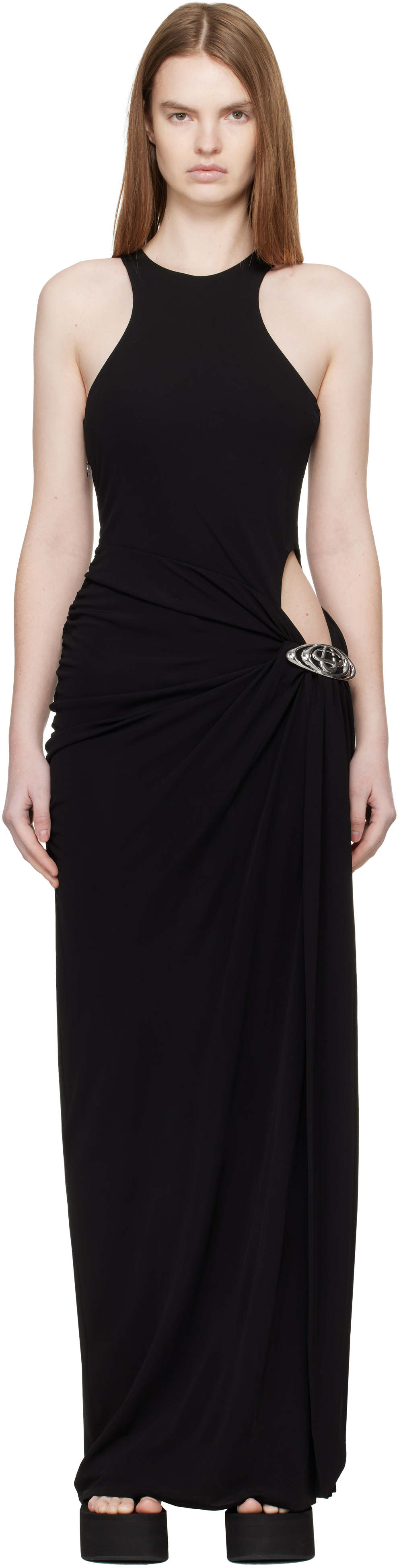 Casablanca: Black Draped Maxi Dress | SSENSE