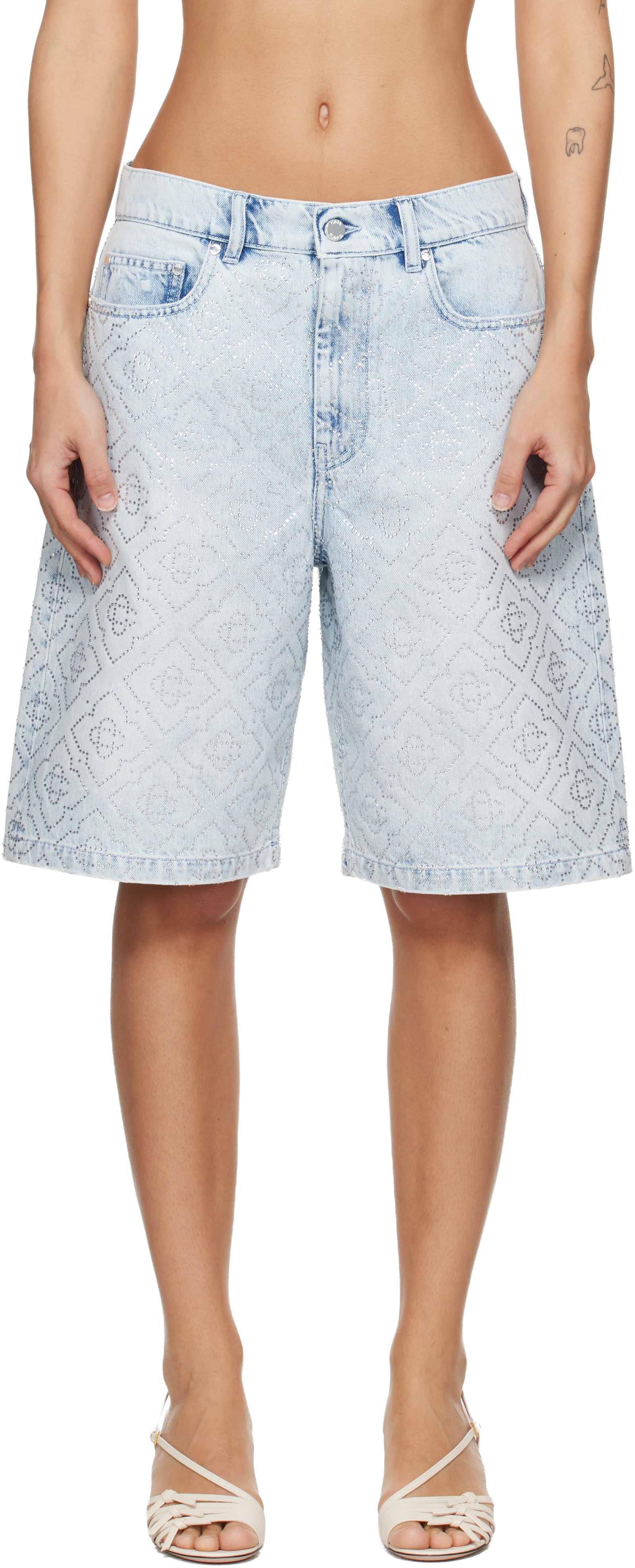 Casablanca Blue Hotfix Baggy Denim Shorts