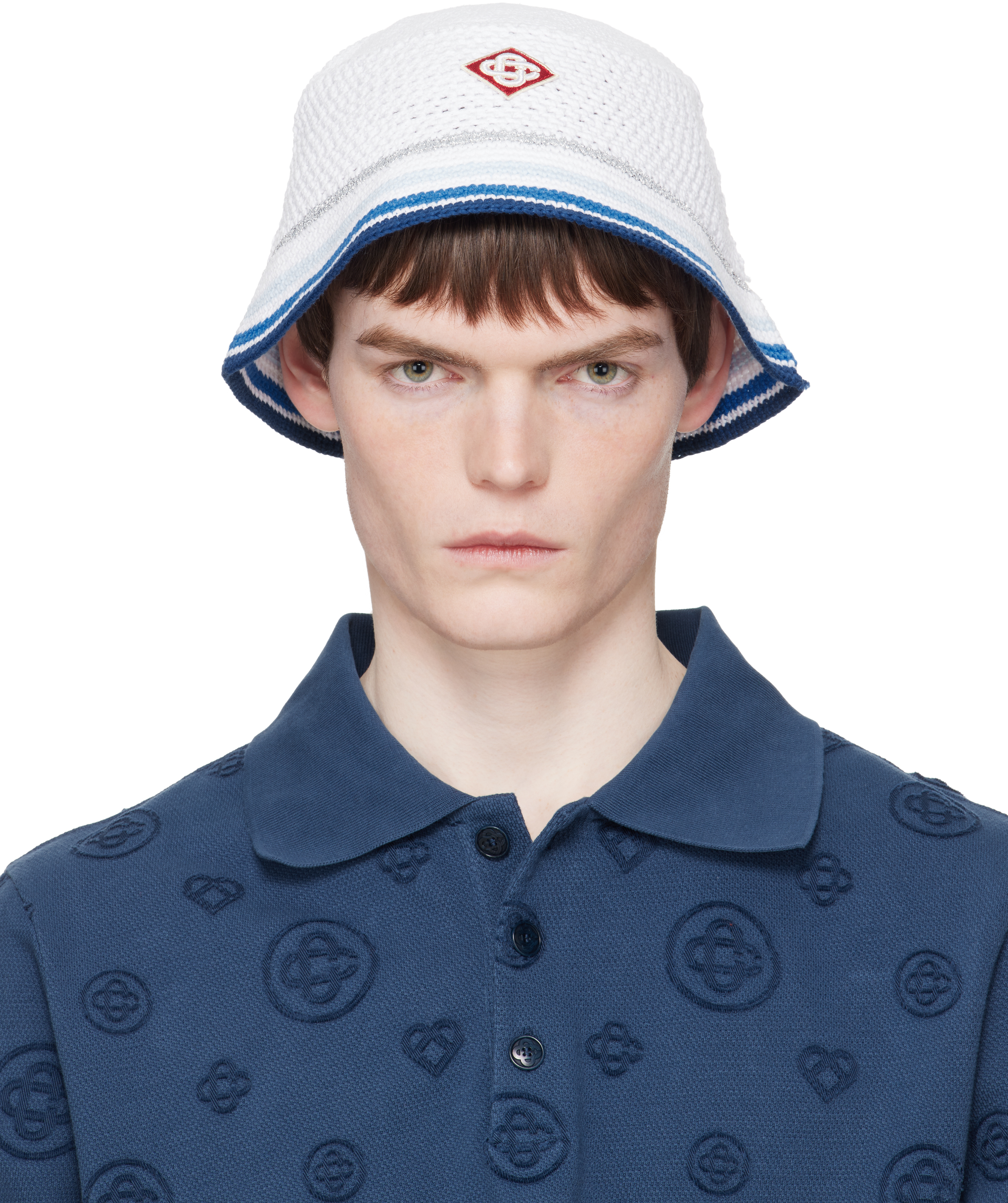 Casablanca ハット Casablanca: ホワイト メッシュ ライン ハット | SSENSE 日本