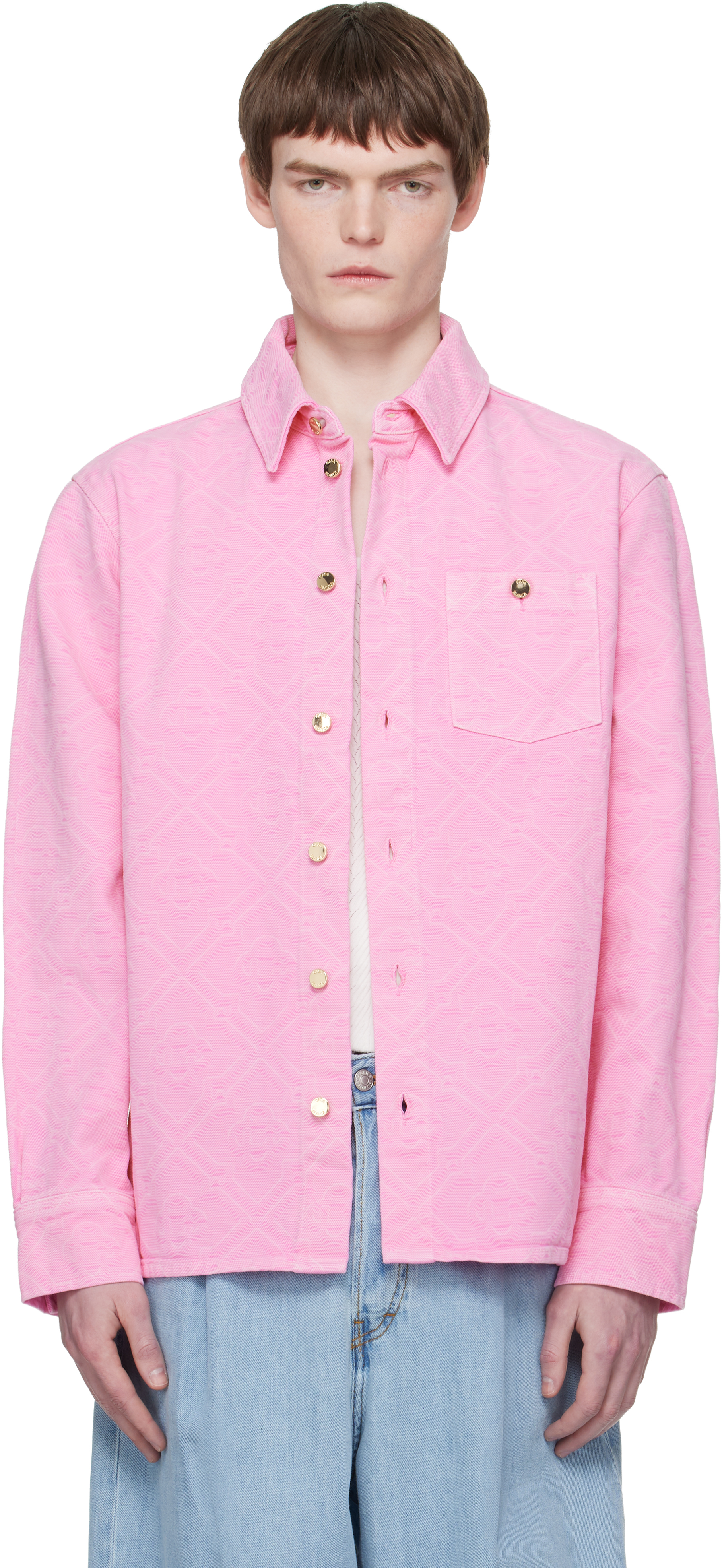Pink Laser Monogram Denim Shirt by Casablanca on Sale