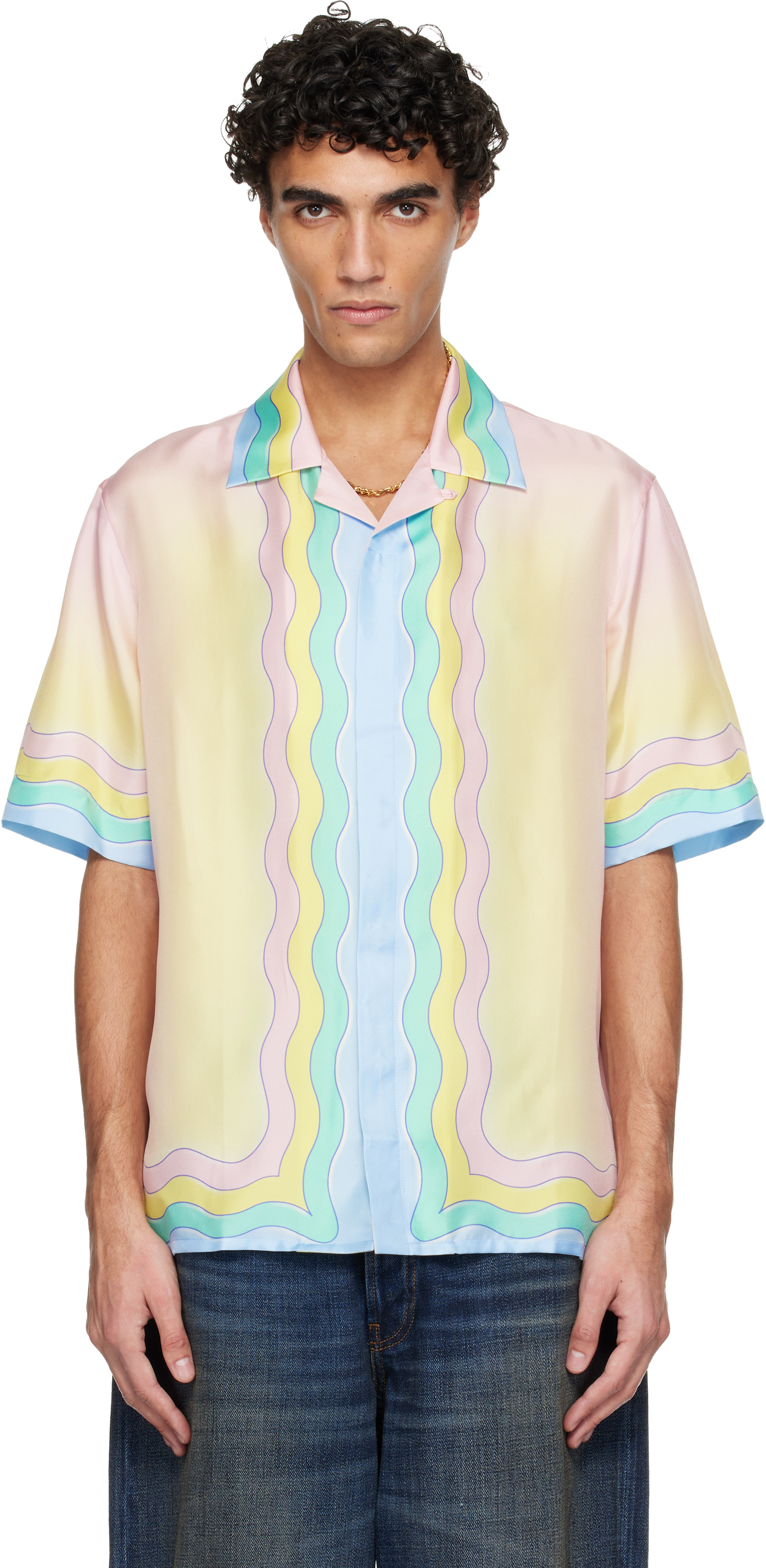 Casablanca Pink & Yellow 'For The Love Of Dance' Short Sleeve Shirt