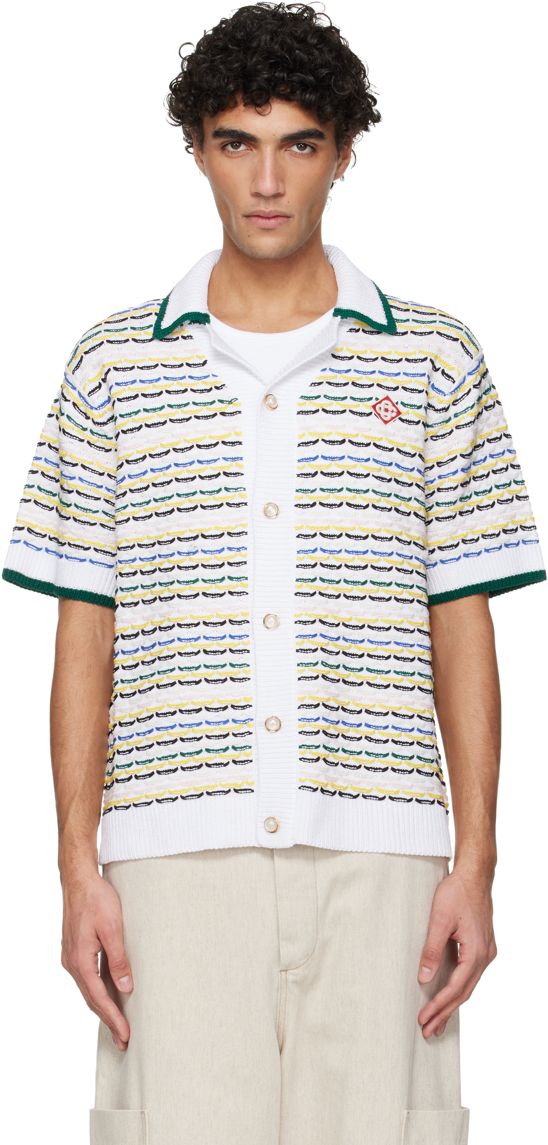 Casablanca White Tuck Stitch Short Sleeve Shirt