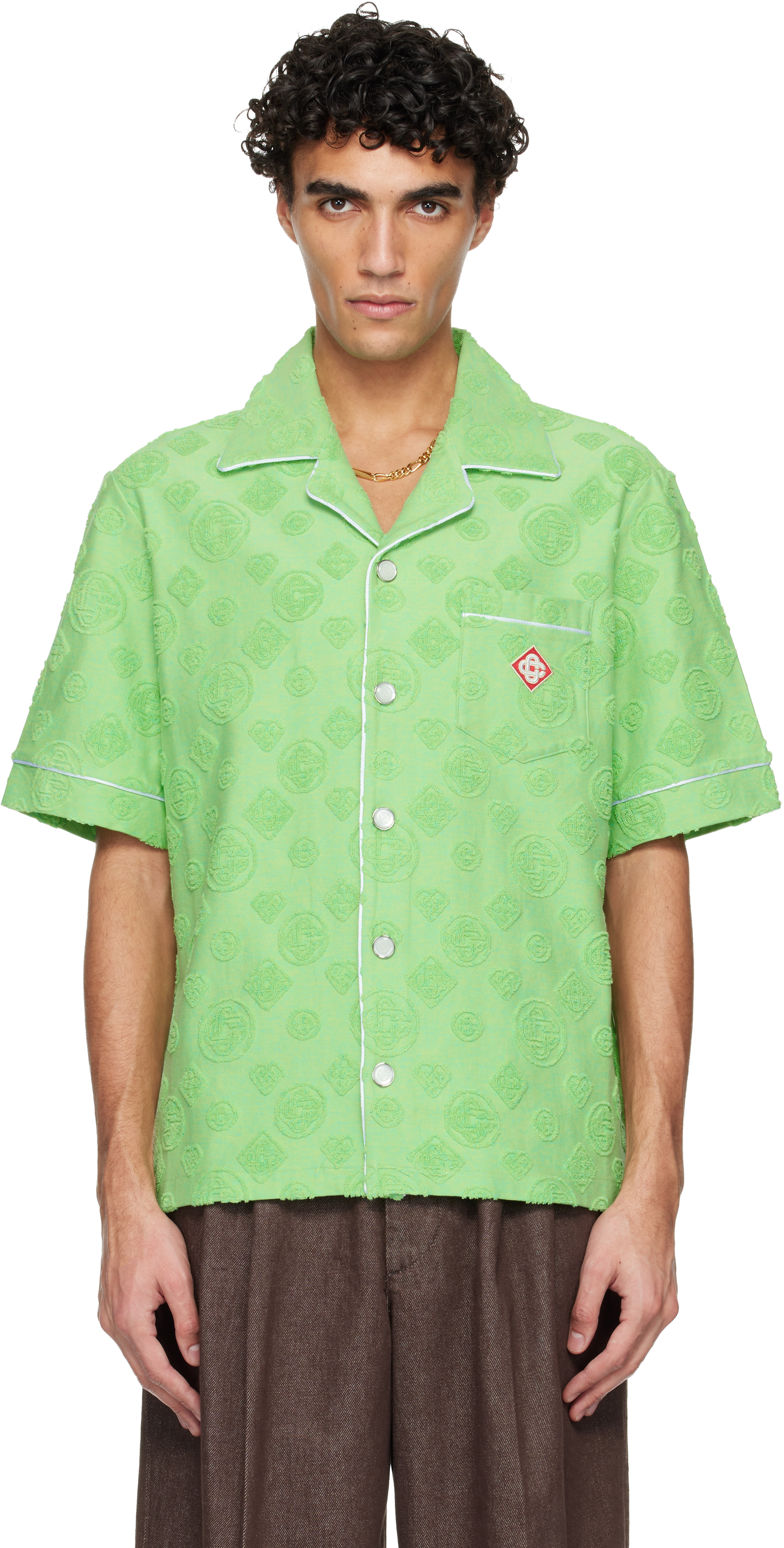 Casablanca Green Towelling Monogram Short Sleeve Shirt