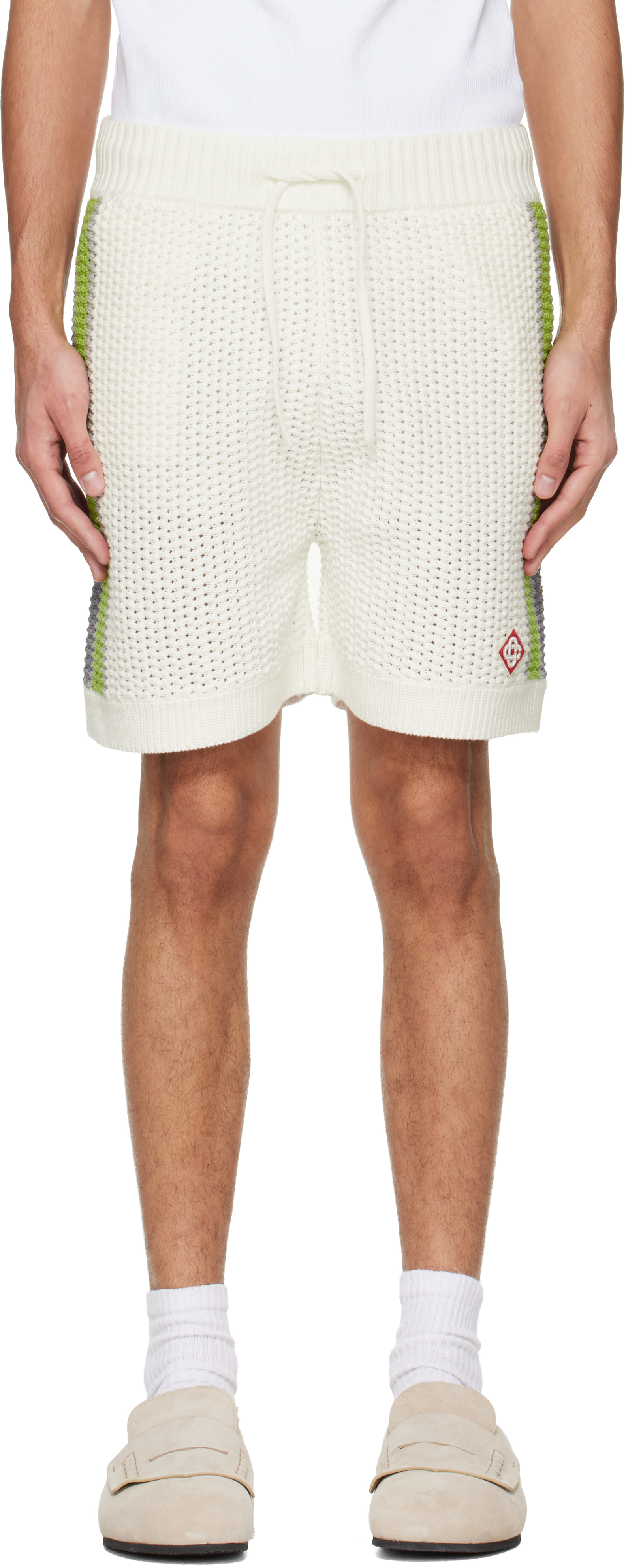 Casablanca Off-White Stripe Crochet Shorts