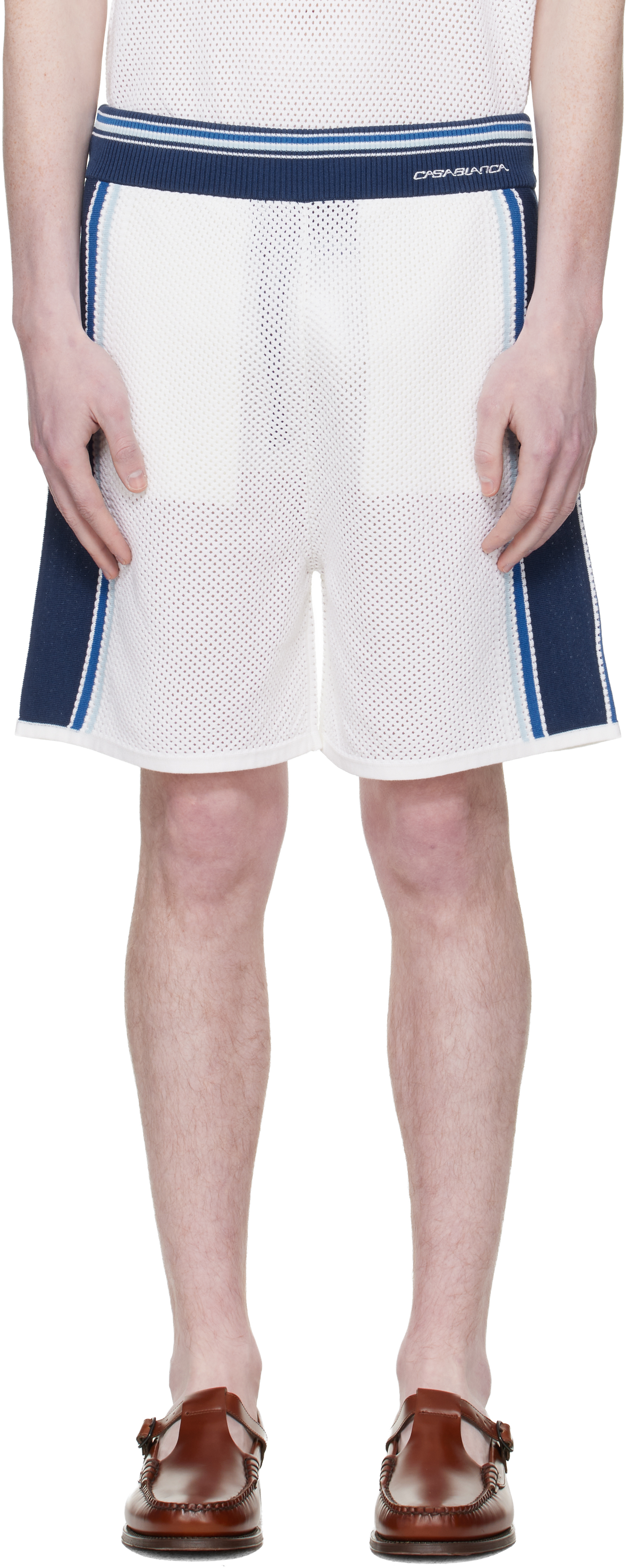Casablanca Off-White & Blue Striped Mesh Track Shorts