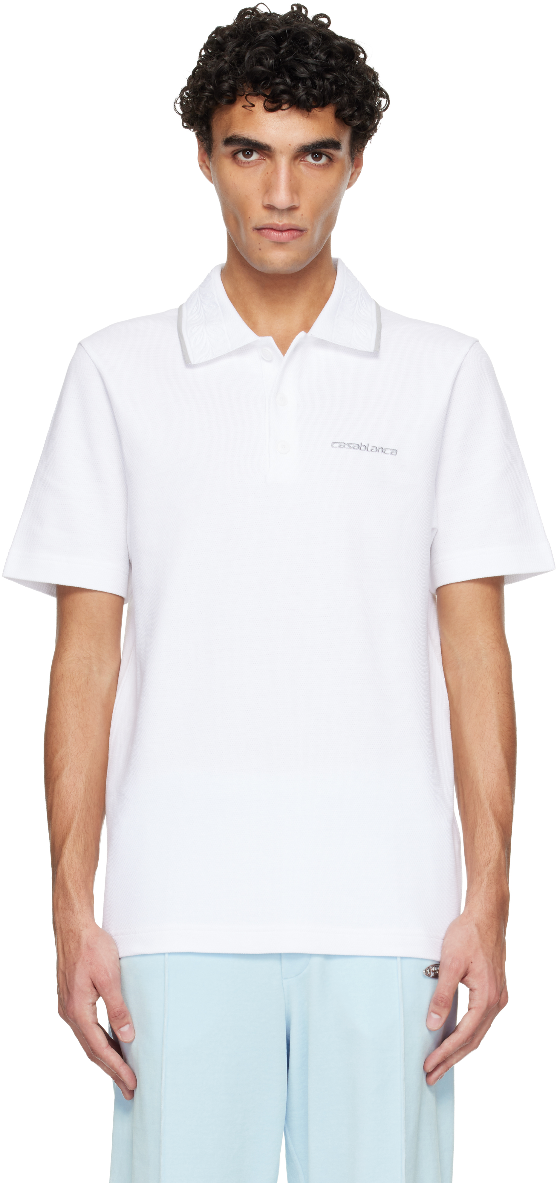 Casablanca White Embossed Laurel Polo