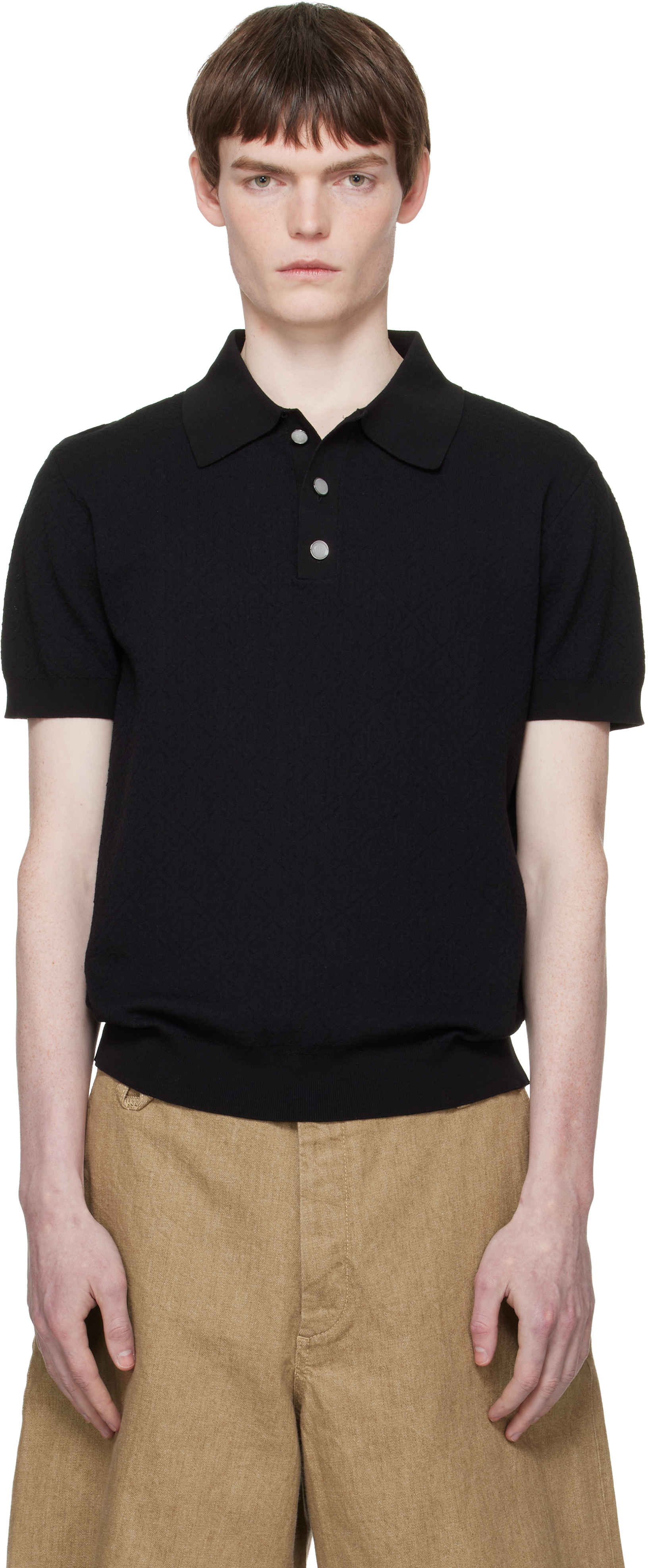 Casablanca Black Pointelle Monogram Short Sleeve Polo