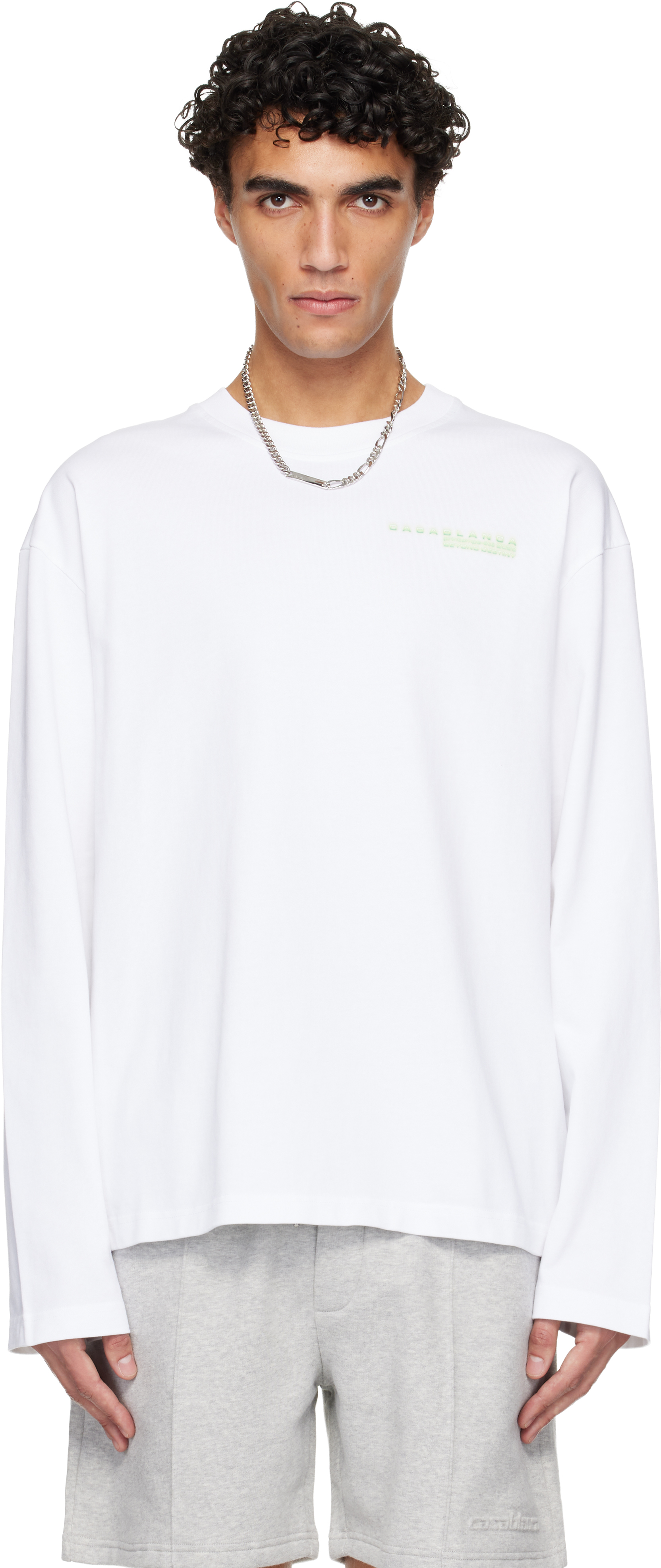 White Glitch Orchid Long Sleeve T-shirt by Casablanca on Sale