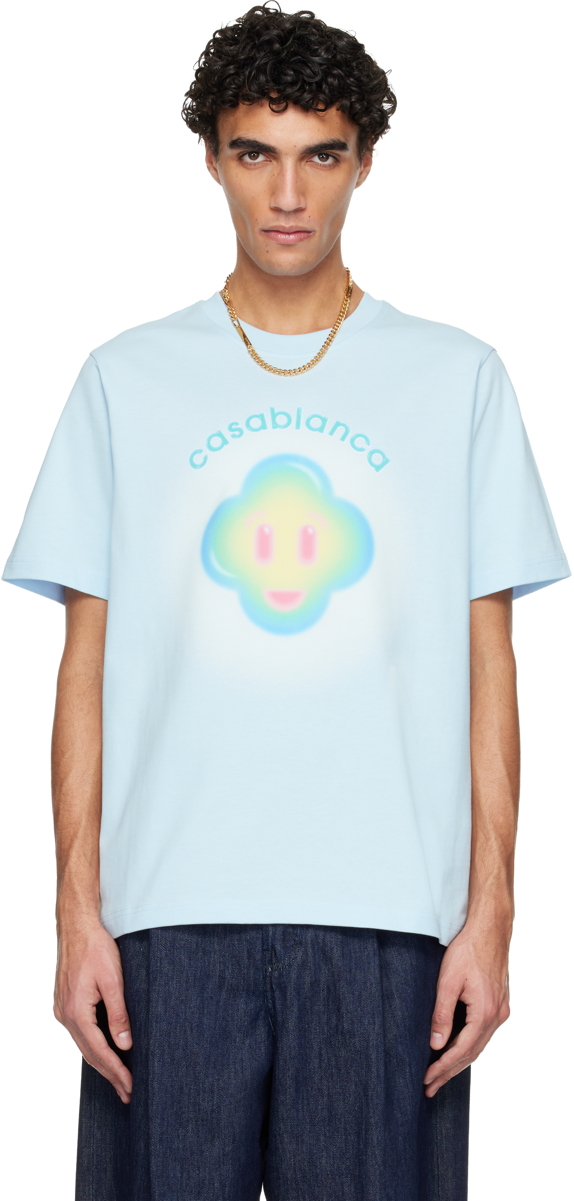 Casablanca: ブルー Airbrush Smiley Classic Tシャツ | SSENSE 日本