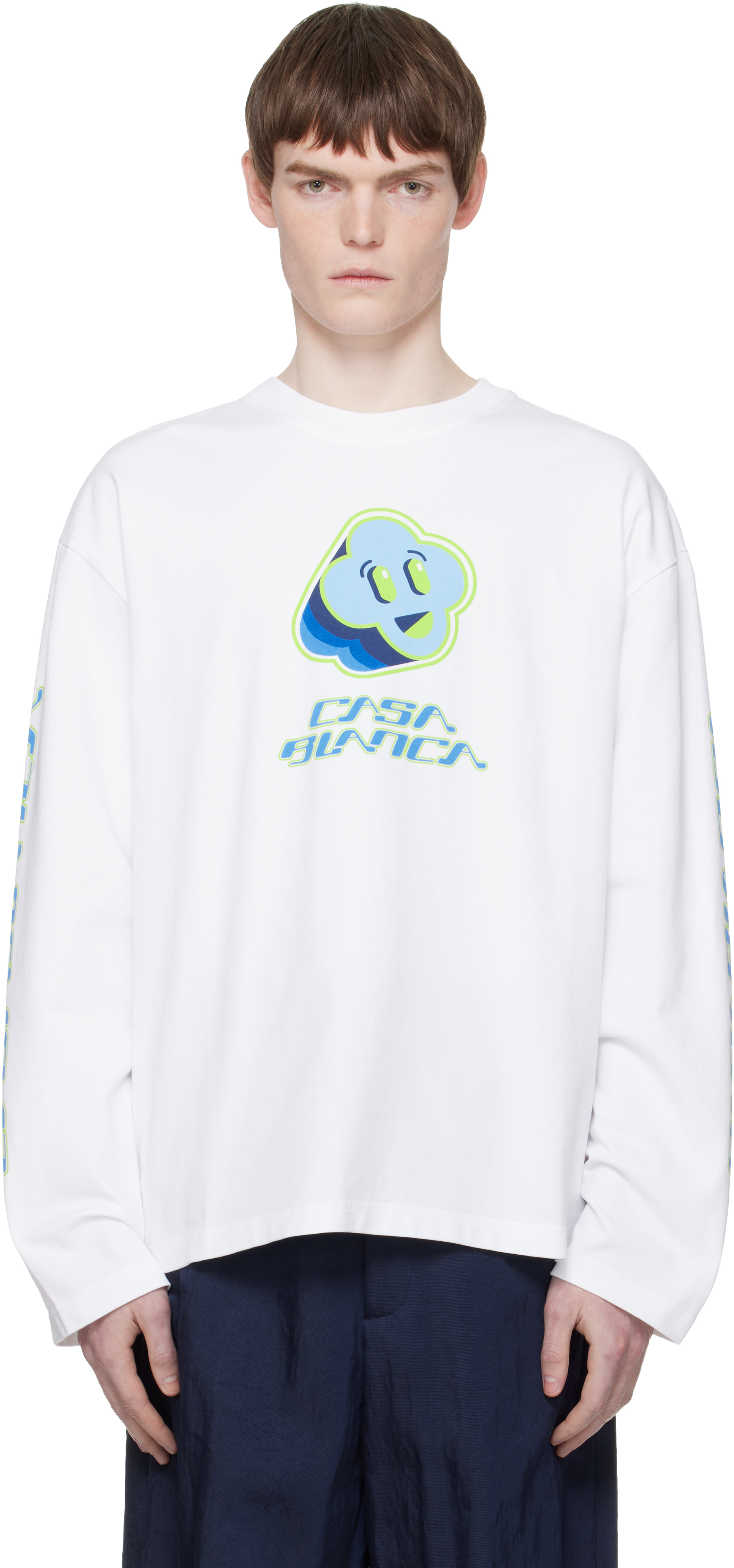 CASABLANCA 雲と星の長袖シャツ White Smiley Future Long Sleeve T-shirt by Casablanca on Sale