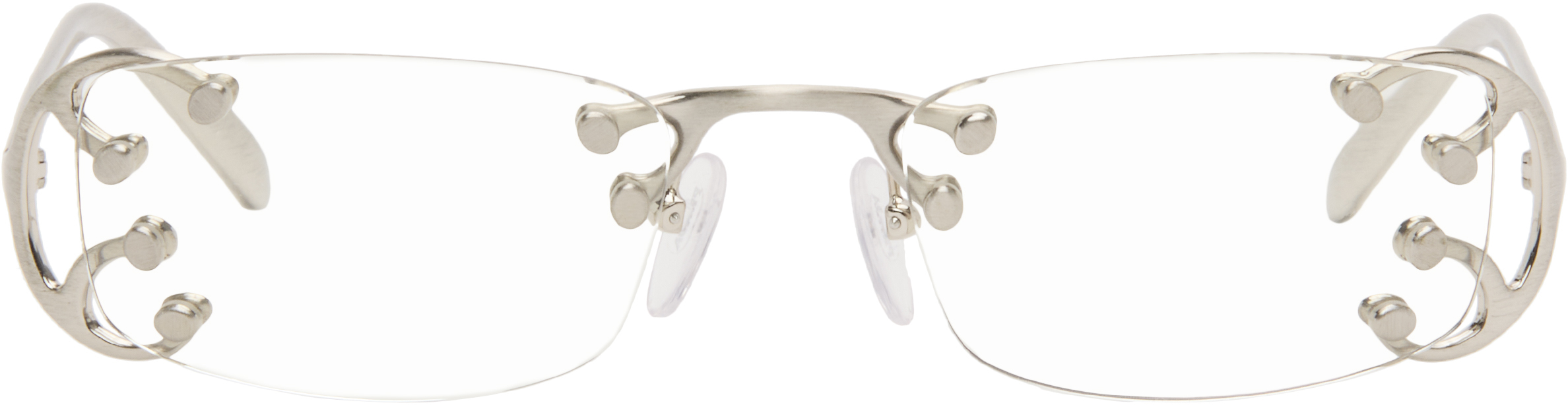 Silver Rimless Metal Glasses by Prada Eyewear on Sale