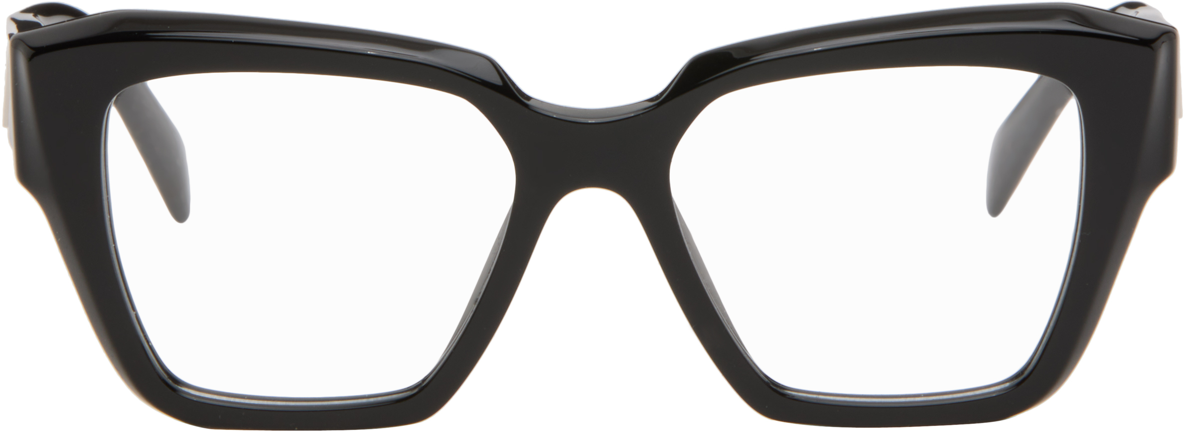 Prada Black Symbole Rectangle Acetate Glasses In Black