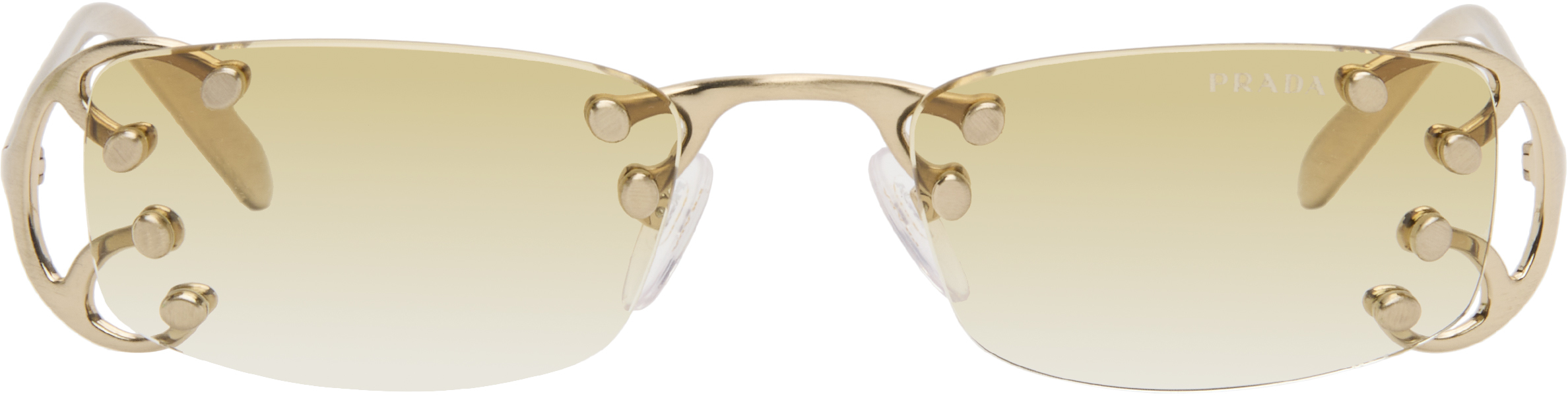 Prada Eyewear: Gold Rimless Metal Sunglasses | SSENSE