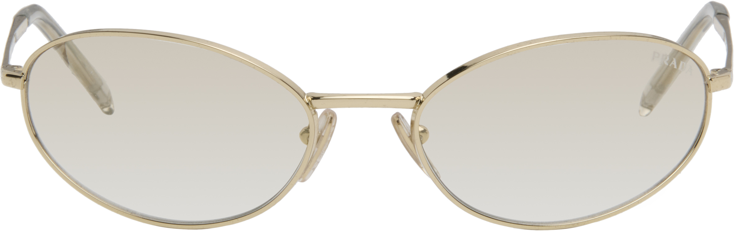 Prada Gold Metal Oval Sunglasses In Gray