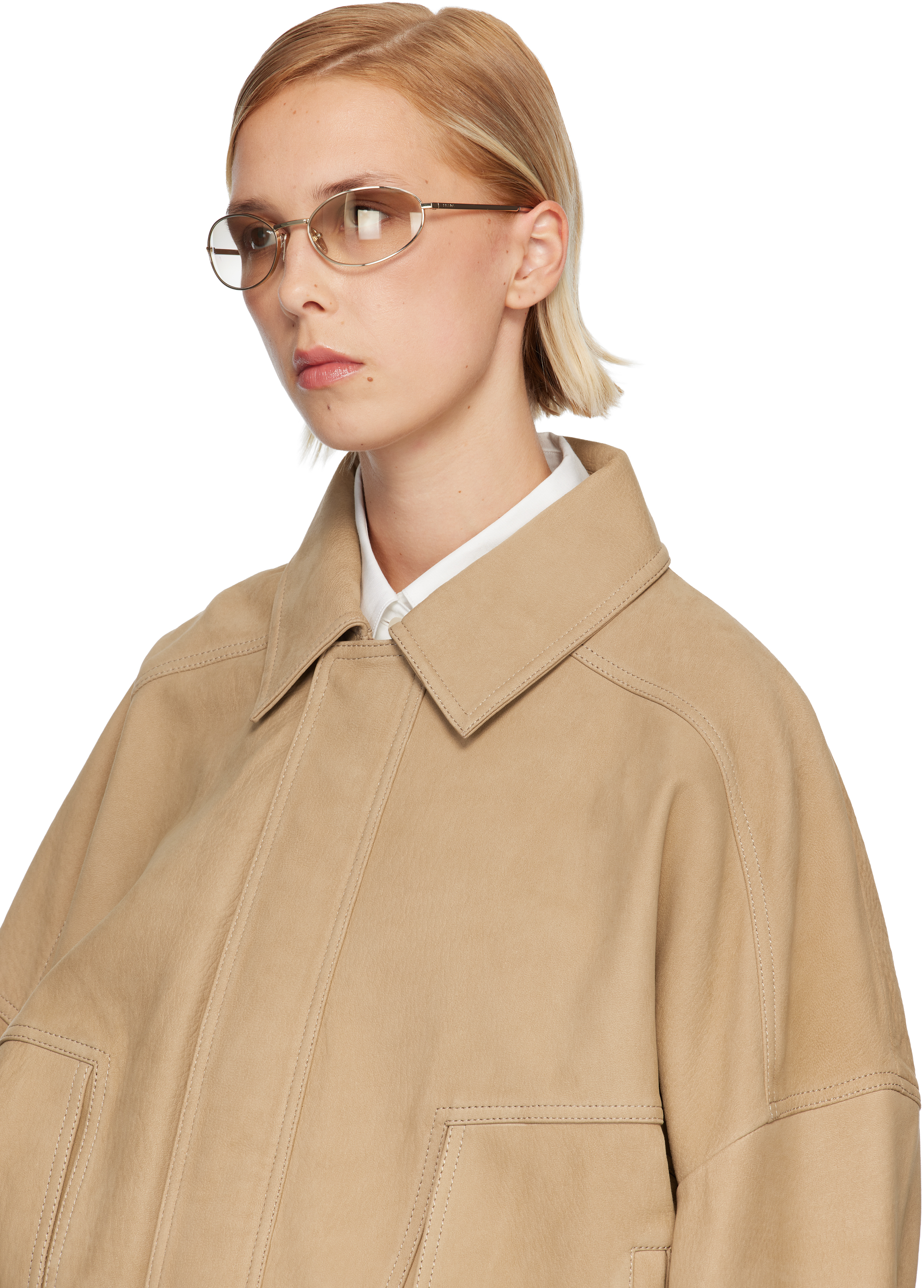 Prada Gold Metal Oval Sunglasses In Gray