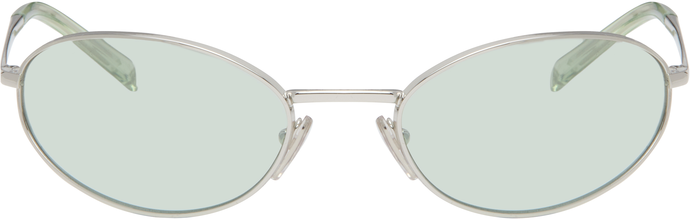 Silver Metal Oval Sunglasses by Prada Eyewear on Sale