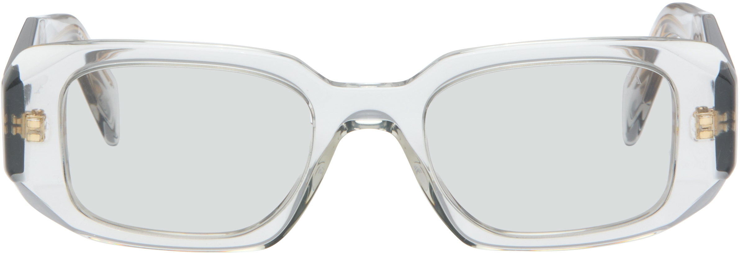 Prada Gray Symbole Rectangle Acetate Sunglasses In Metallic
