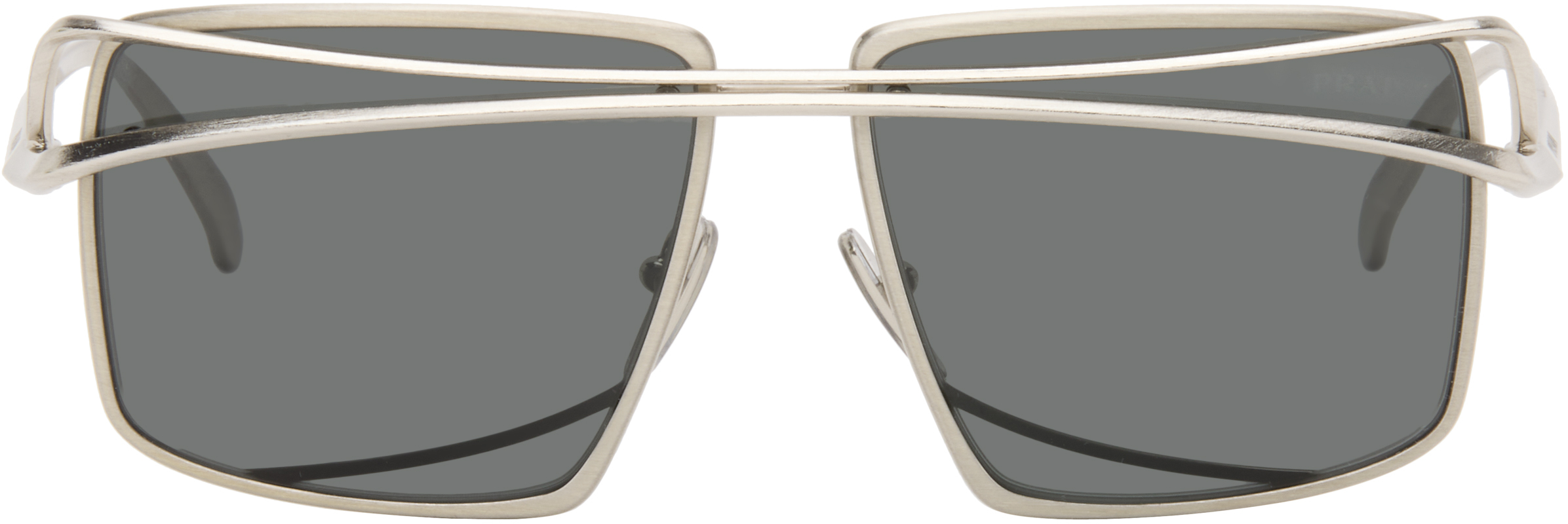 Silver Square Metal Sunglasses by Prada Eyewear on Sale