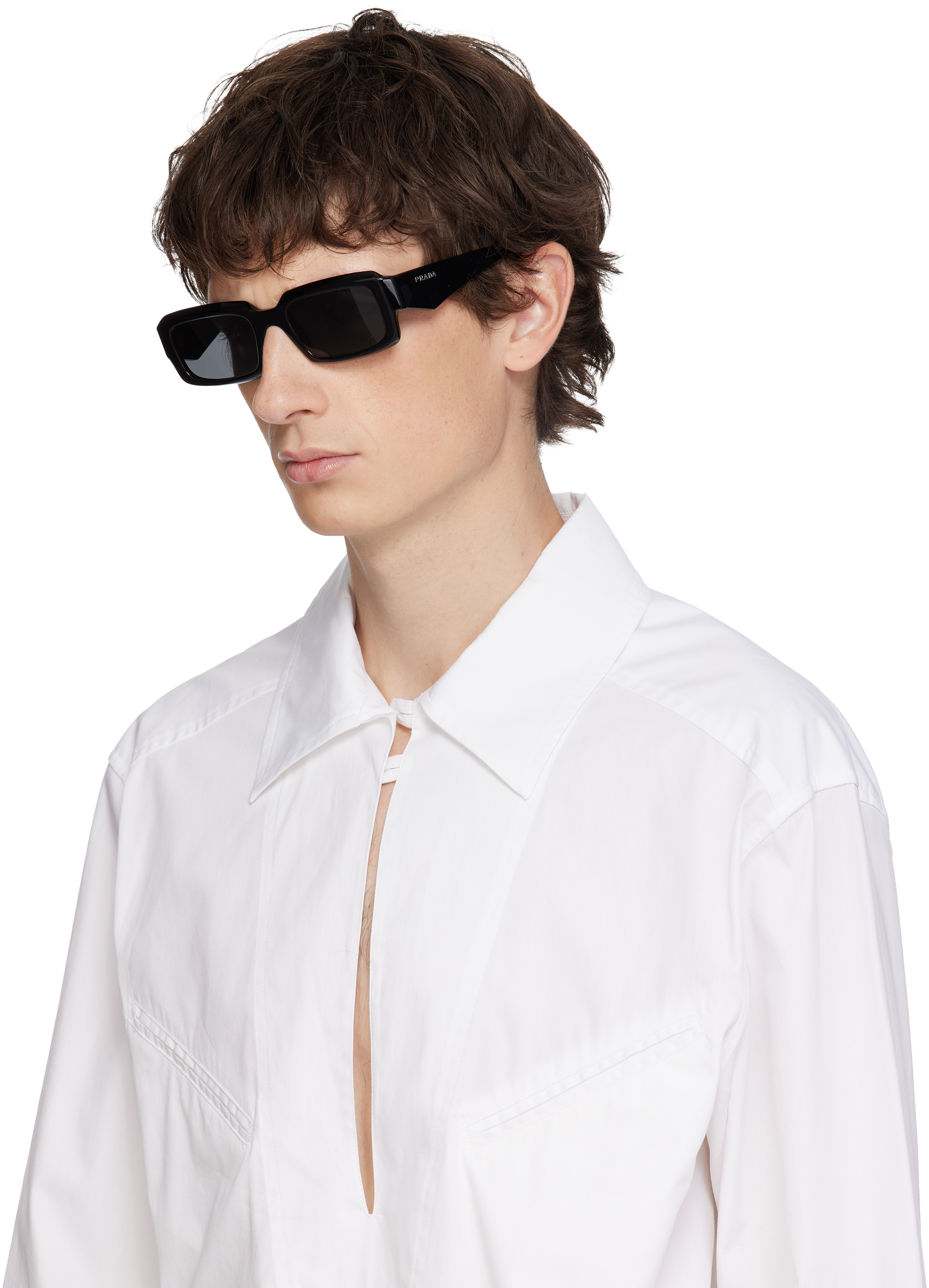 Prada Symbole Rectangular Sunglasses In Black