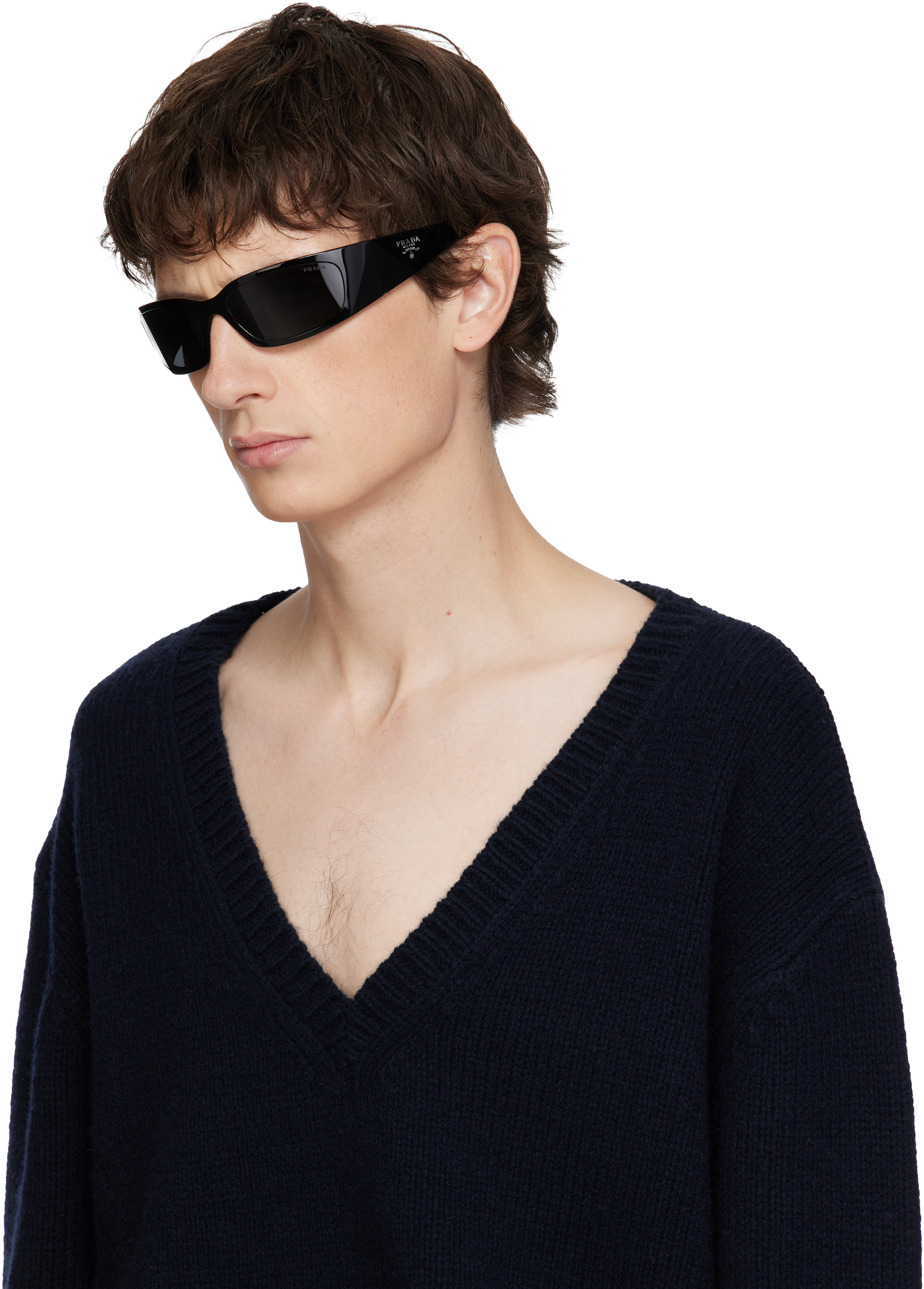 Prada Rectangular Frame Sunglasses In Black