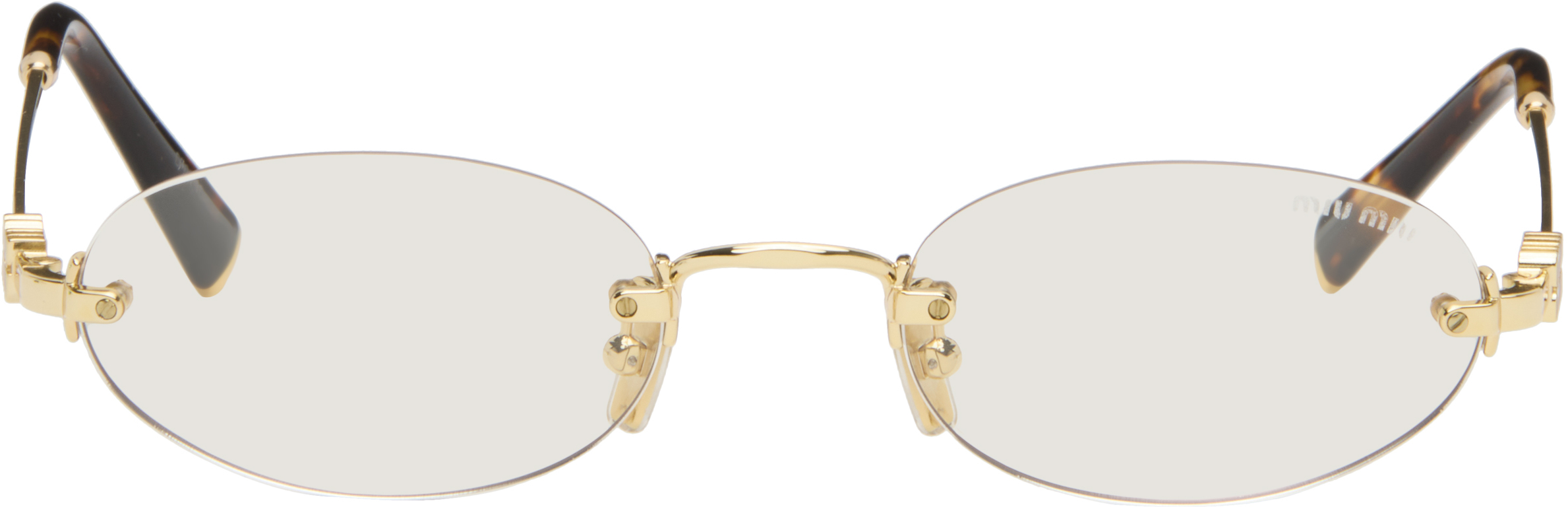 Miu Miu Eyewear: ゴールド リムレス オーバルメガネ | SSENSE 日本